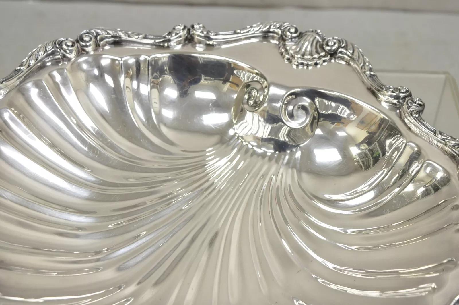 Victorien Vintage English Silver MFG Victorian Silver Plated Large Clam Shell Dish Dish Bowl (bol en forme de coquillage) en vente