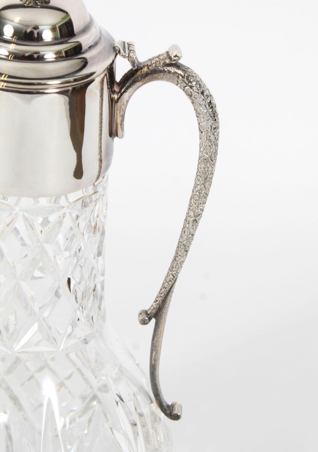 Vintage English Silver Plate Cut Glass and Silver Plated Claret Jug 20th Century For Sale 1
