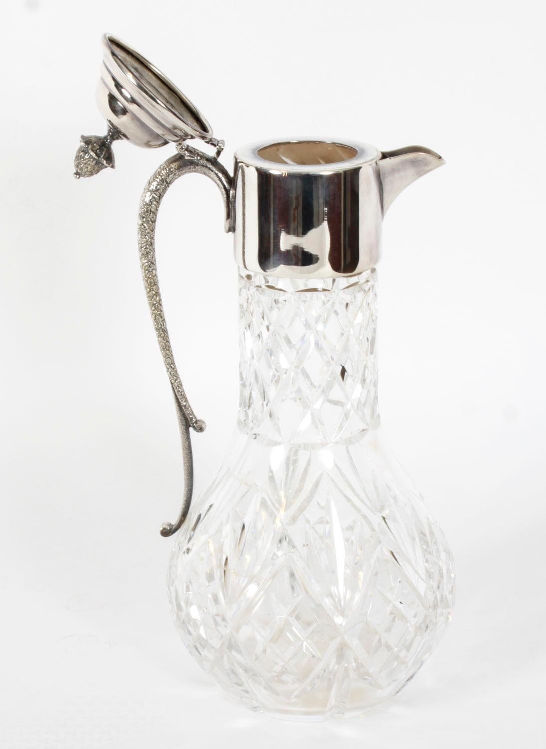 Vintage English Silver Plate Cut Glass and Silver Plated Claret Jug 20th Century For Sale 2