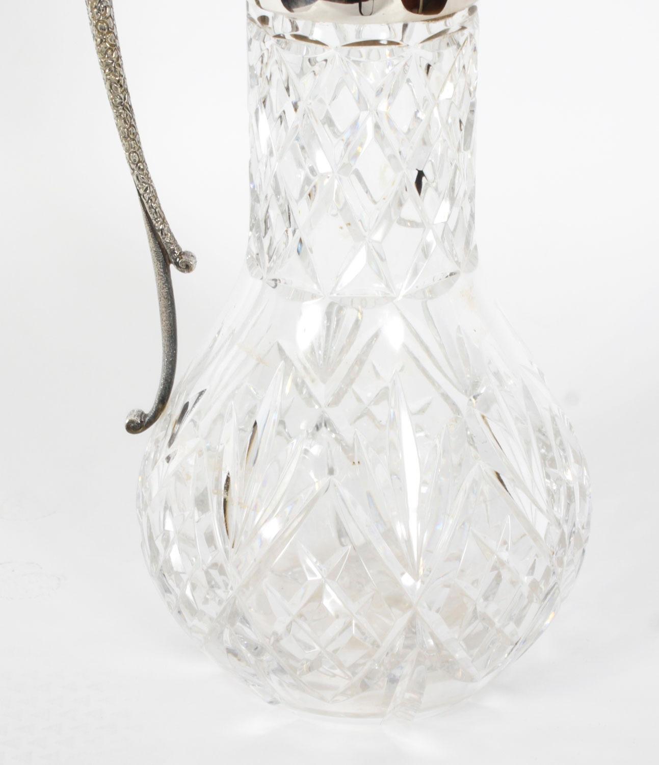 Vintage English Silver Plate Cut Glass and Silver Plated Claret Jug 20th Century For Sale 3