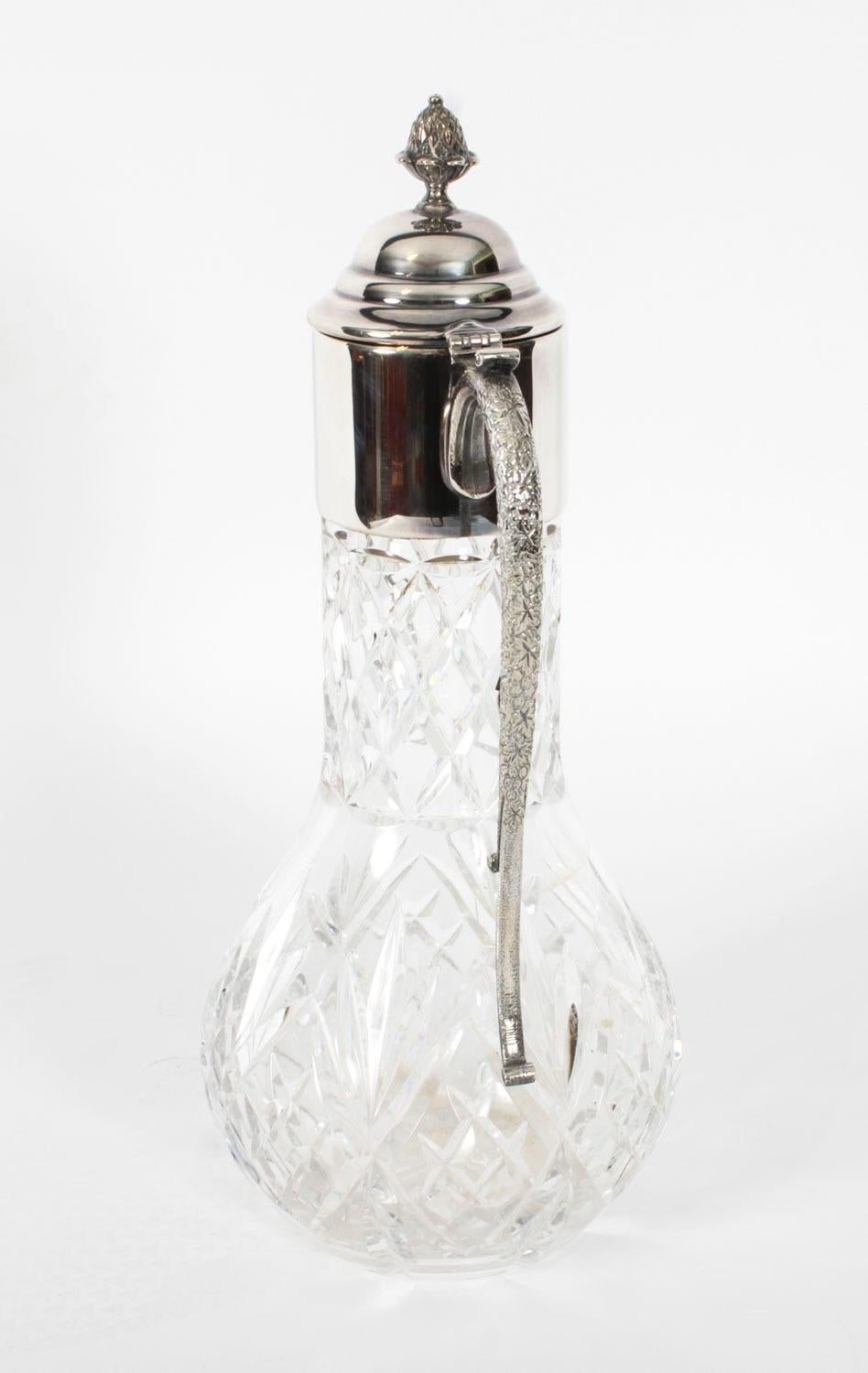 Vintage English Silver Plate Cut Glass and Silver Plated Claret Jug 20th Century For Sale 4