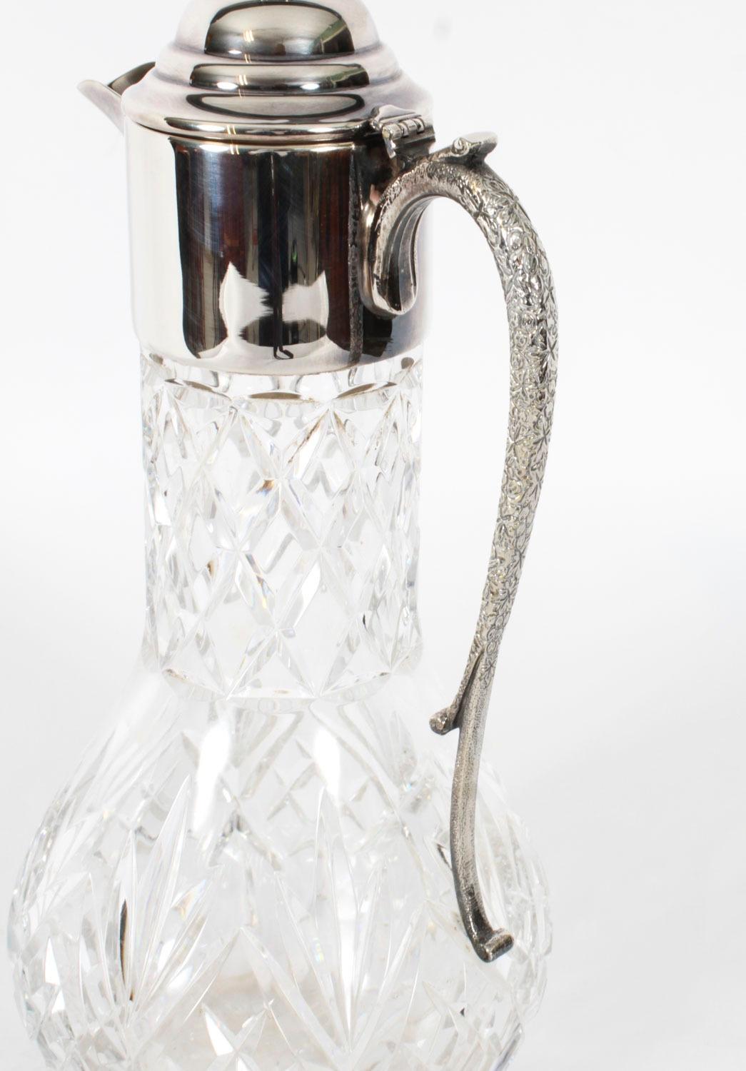 Vintage English Silver Plate Cut Glass and Silver Plated Claret Jug 20th Century For Sale 5