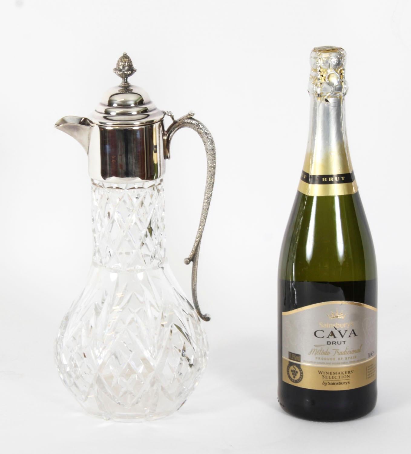 Vintage English Silver Plate Cut Glass and Silver Plated Claret Jug 20th Century For Sale 6