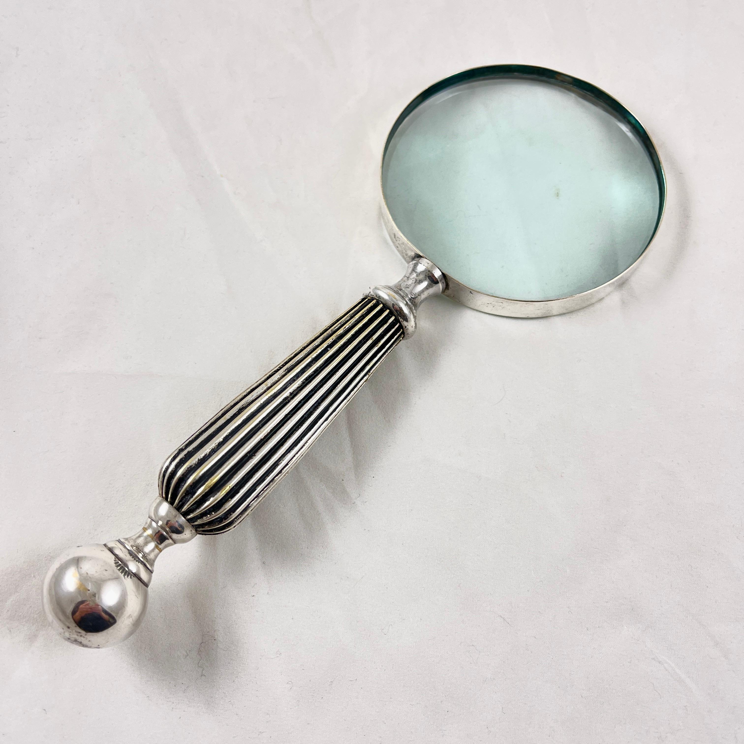 20th Century Vintage Silver Plate Hand Held Magnifying Glass For Sale