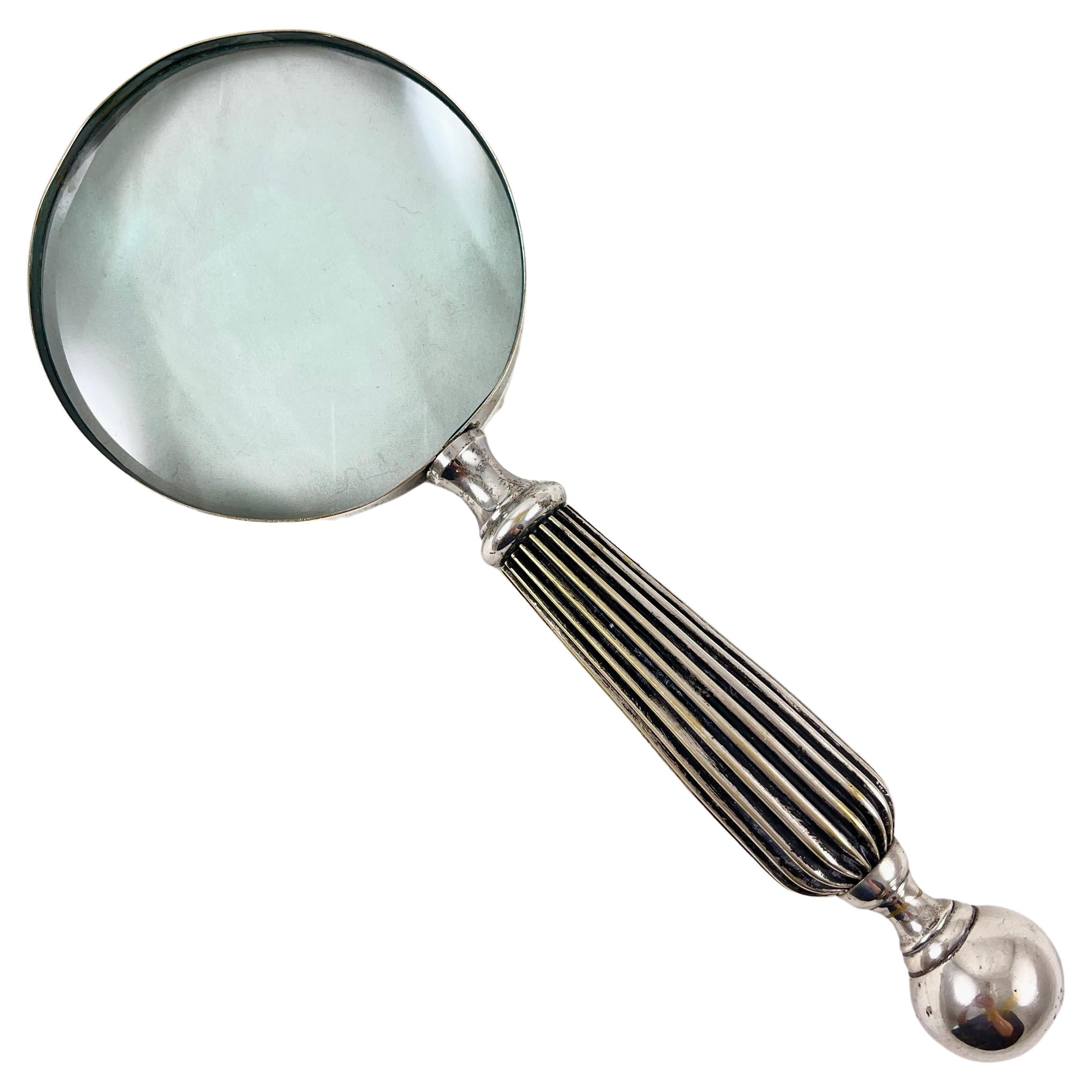 Vintage Silver Plate Hand Held Magnifying Glass For Sale