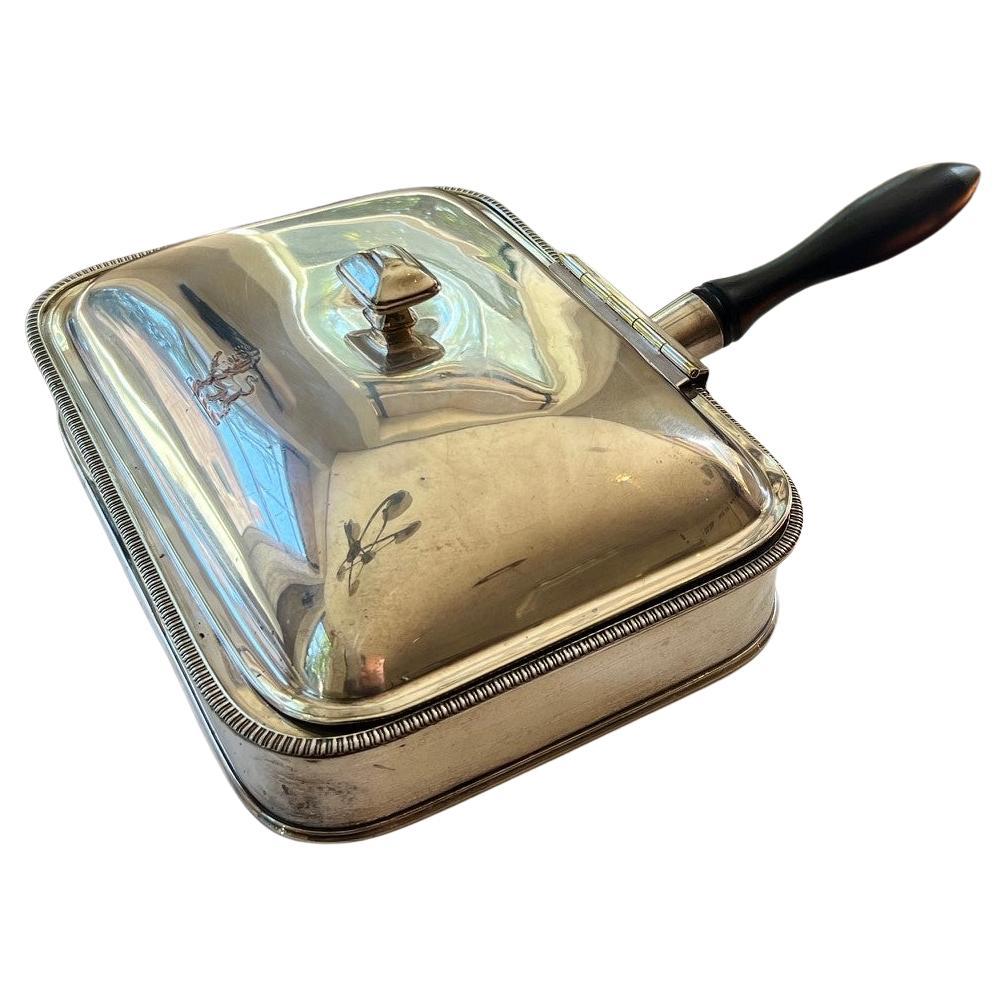 Vintage English Silver Plate Silent Butler with Removable Lid & Ebonised Handle For Sale