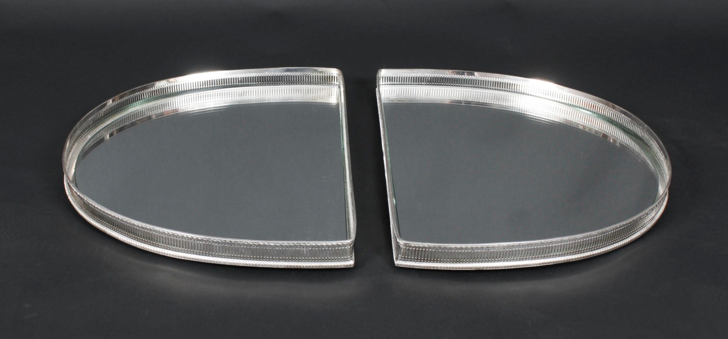 Bandeja plateada inglesa vintage de 3 piezas con espejo Siglo XX en Bueno estado para la venta en London, GB