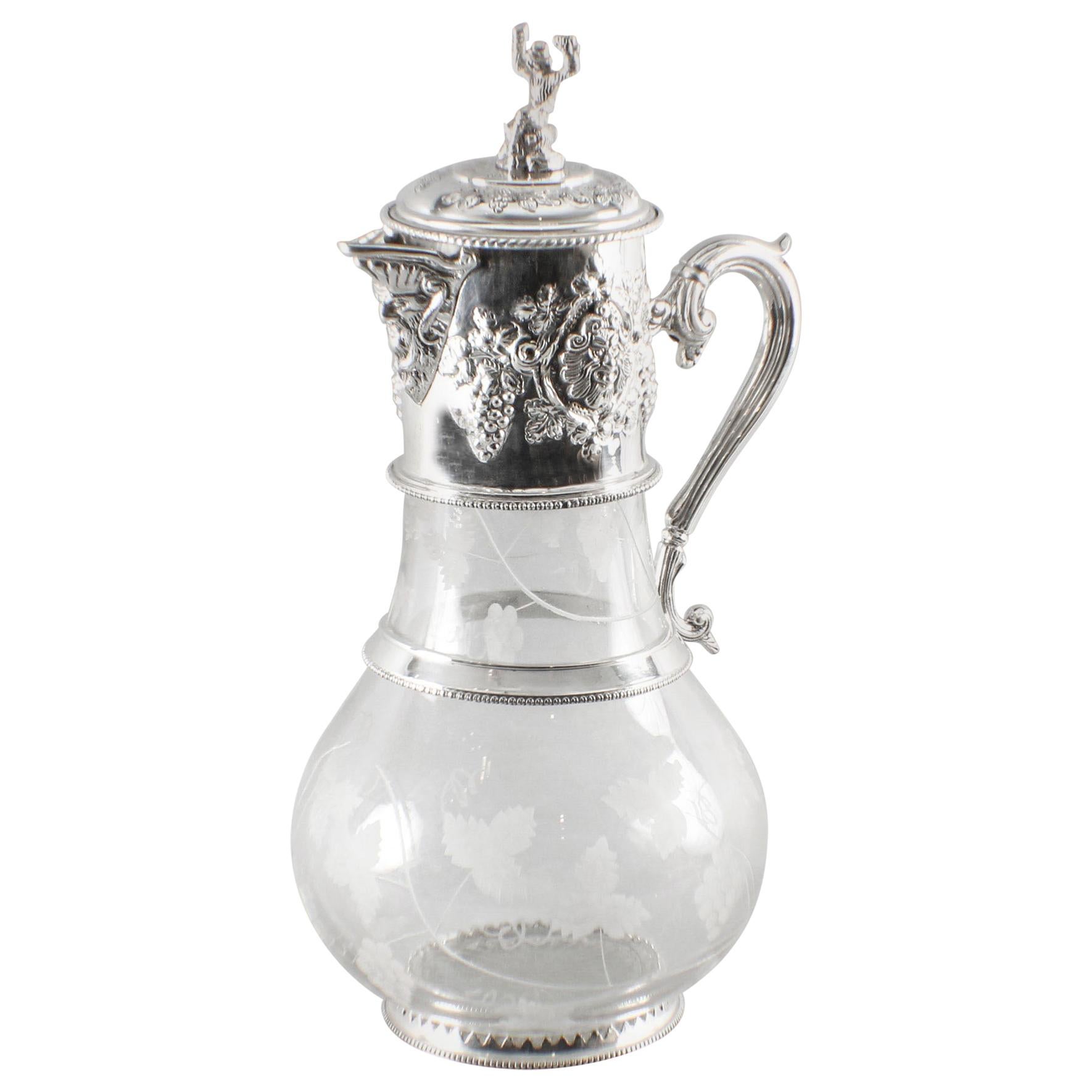 Vintage English Silver Plated and Glass Claret Jug, 20th Century