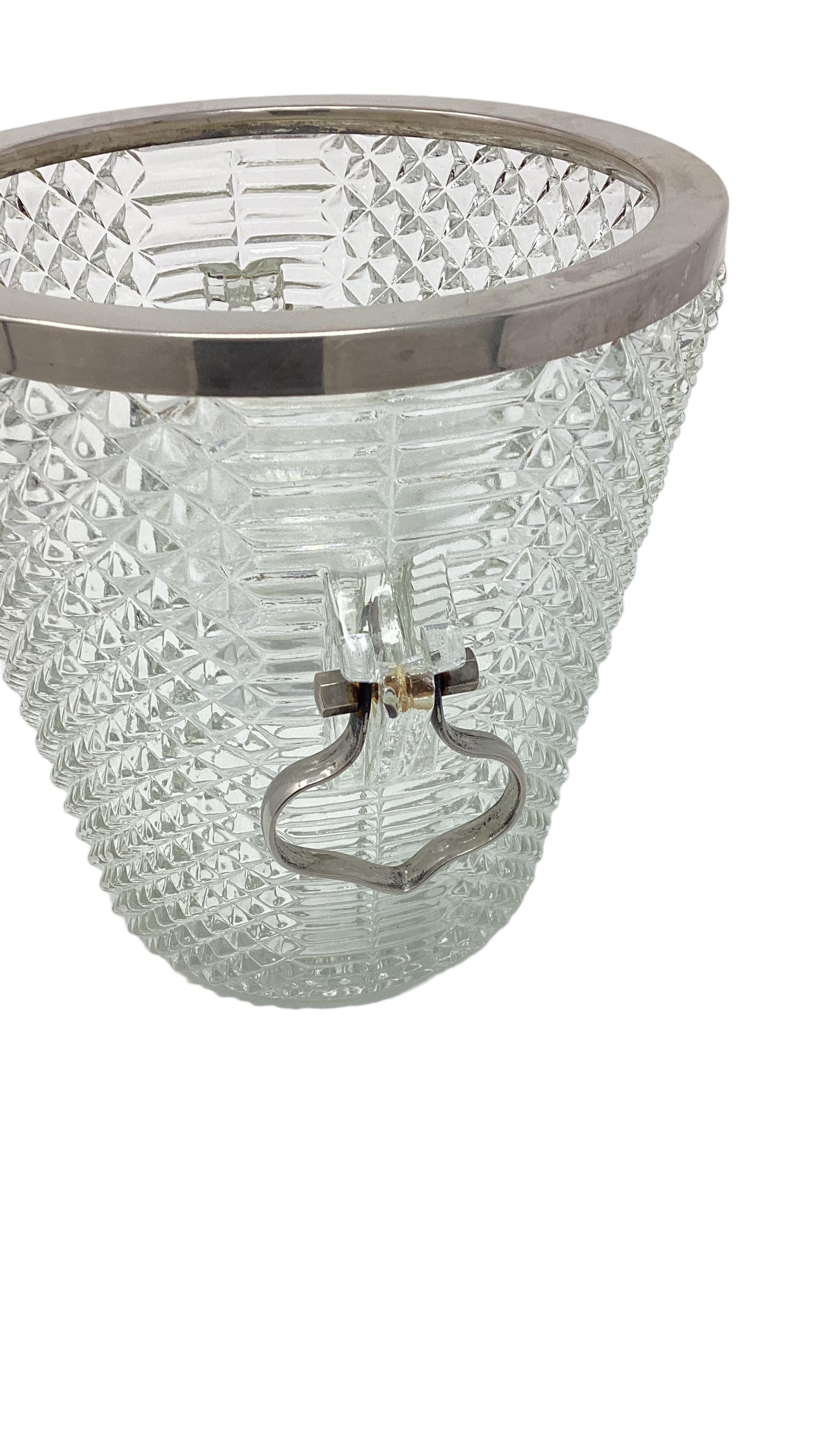 Vintage English Silver Plated and Glass Wine Cooler Ice Bucket  In Good Condition For Sale In Chapel Hill, NC