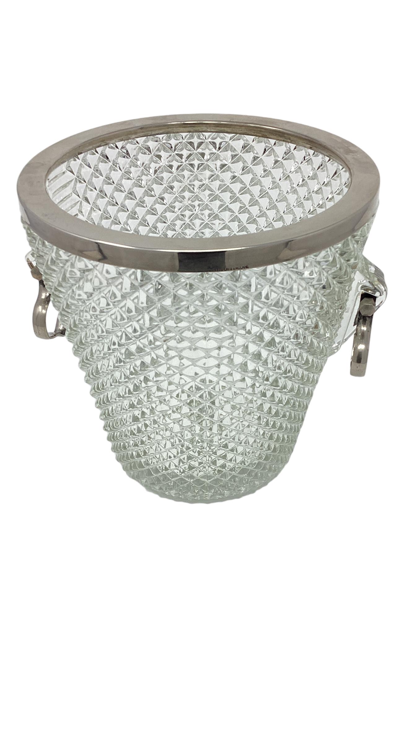 Mid-20th Century Vintage English Silver Plated and Glass Wine Cooler Ice Bucket  For Sale
