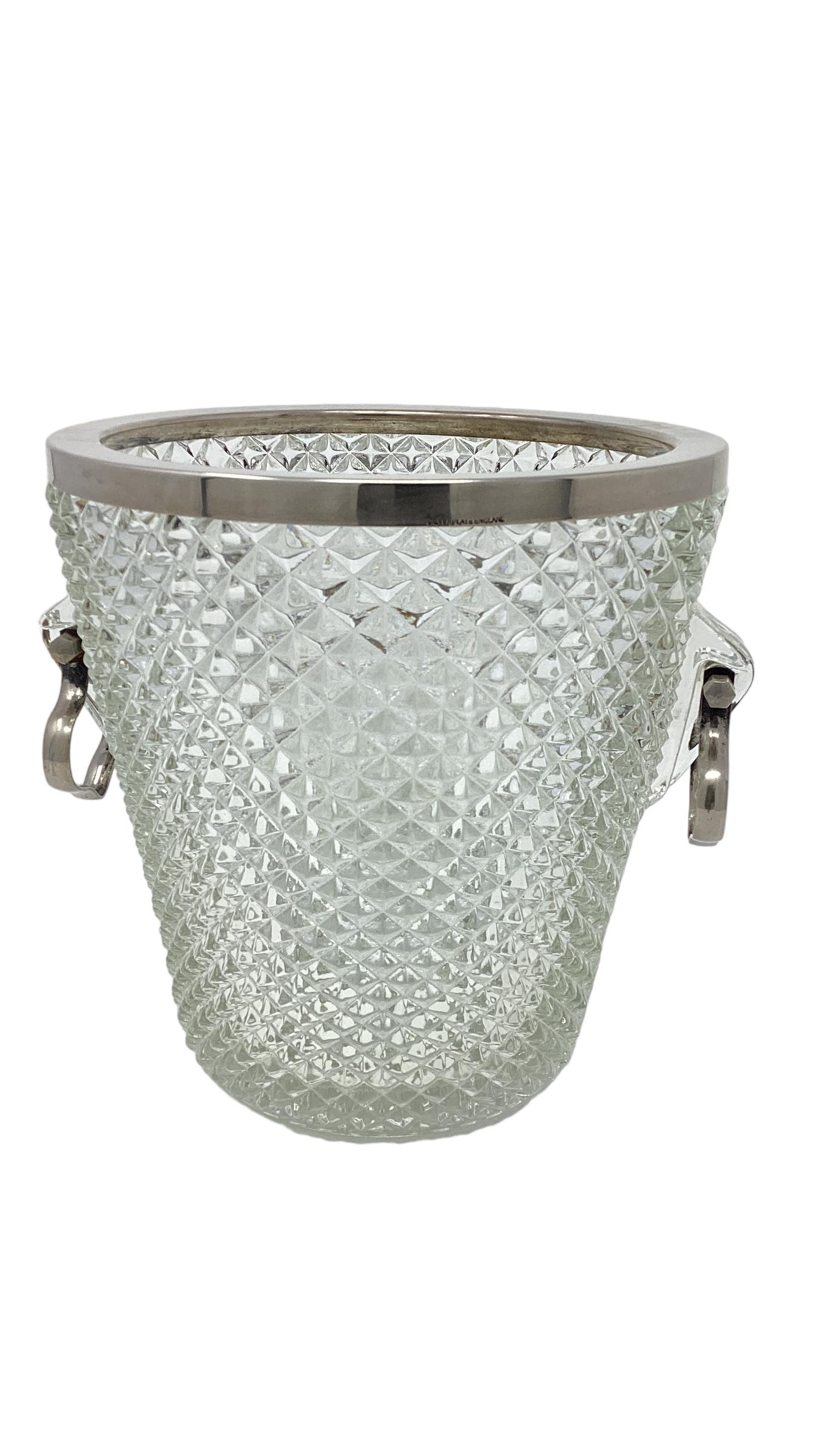 Vintage English Silver Plated and Glass Wine Cooler Ice Bucket  For Sale 1