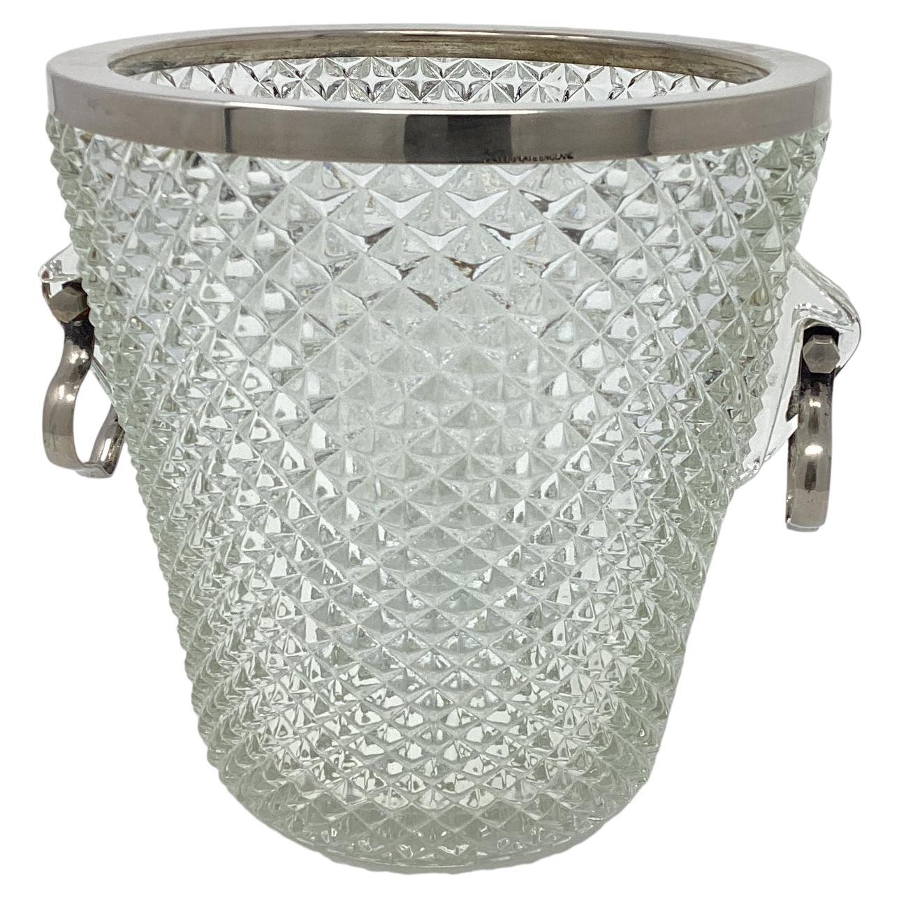 Vintage English Silver Plated and Glass Wine Cooler Ice Bucket  For Sale