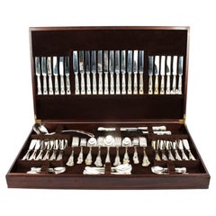 Vintage English Silver Plated Cased Kings Pattern Cutlery Set x 12 Mitte 20 C