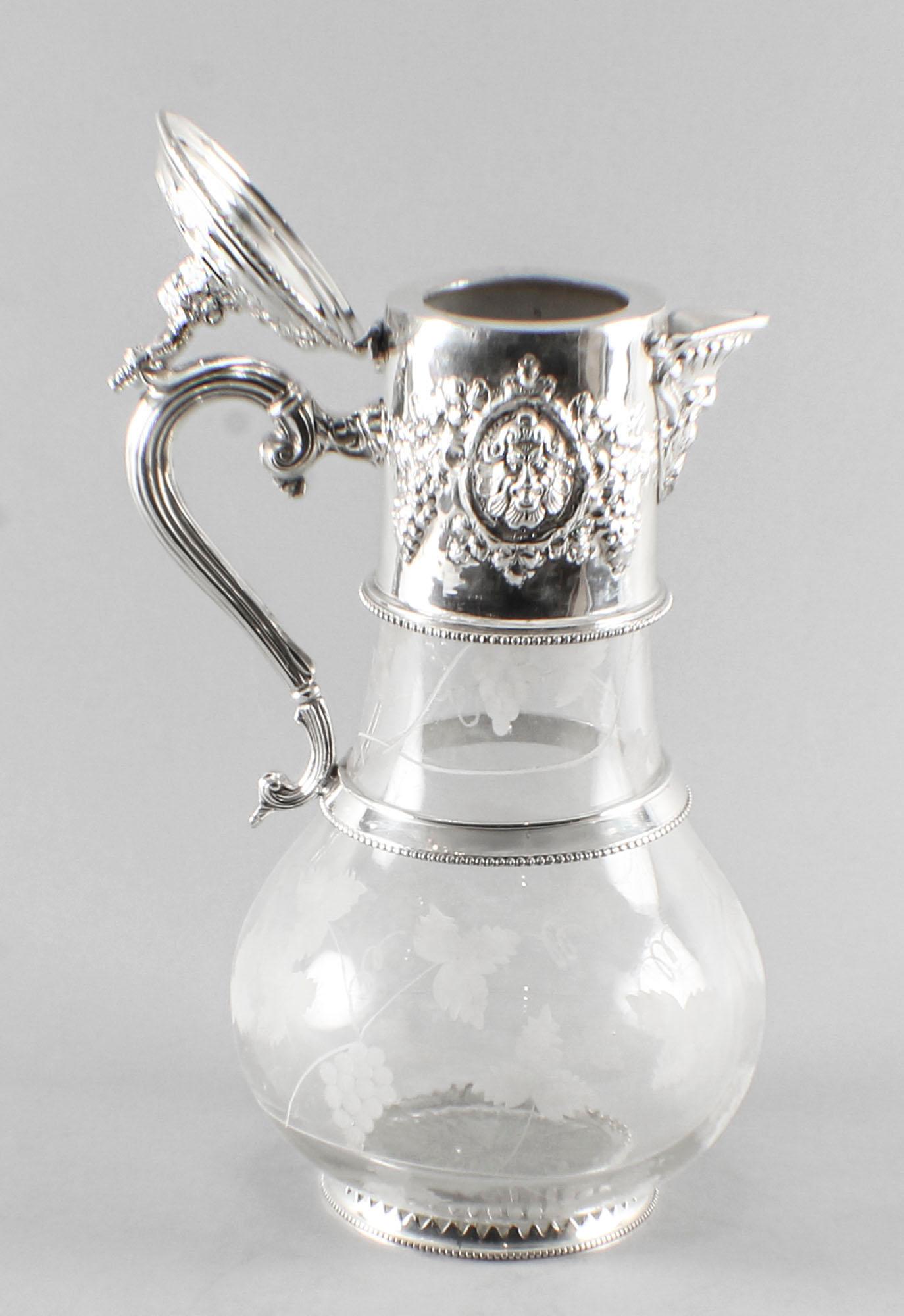 Vintage English Silver Plated and Glass Claret Jug, 20th Century 8