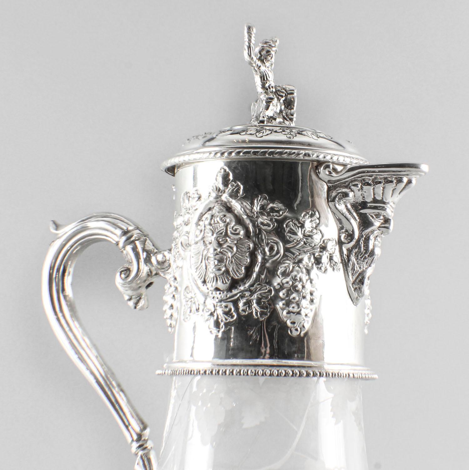 Vintage English Silver Plated and Glass Claret Jug, 20th Century 12