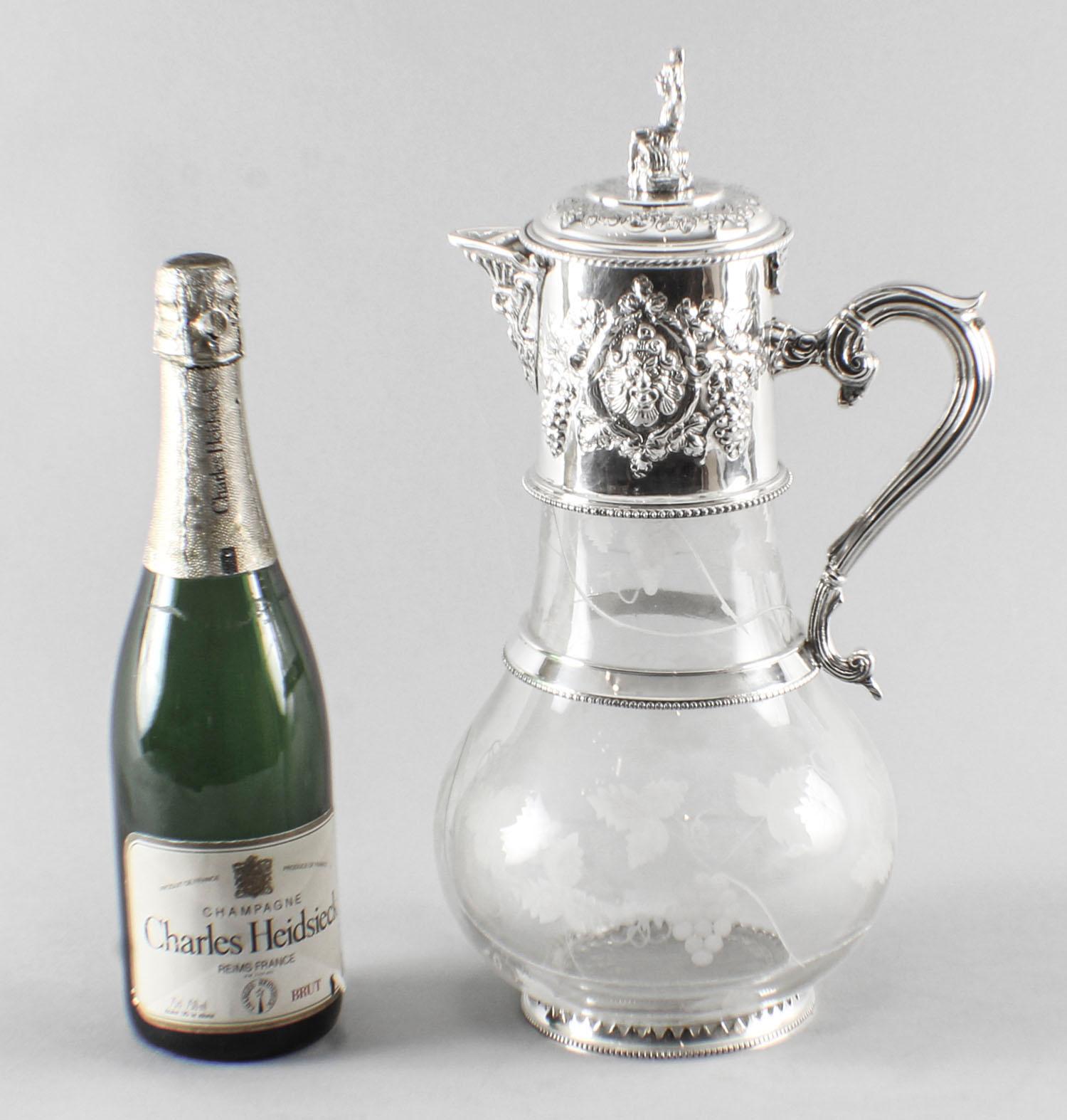Vintage English Silver Plated and Glass Claret Jug, 20th Century 13