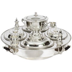 Vintage English Silver Plated Lazy Susan Serving Tray 20th C