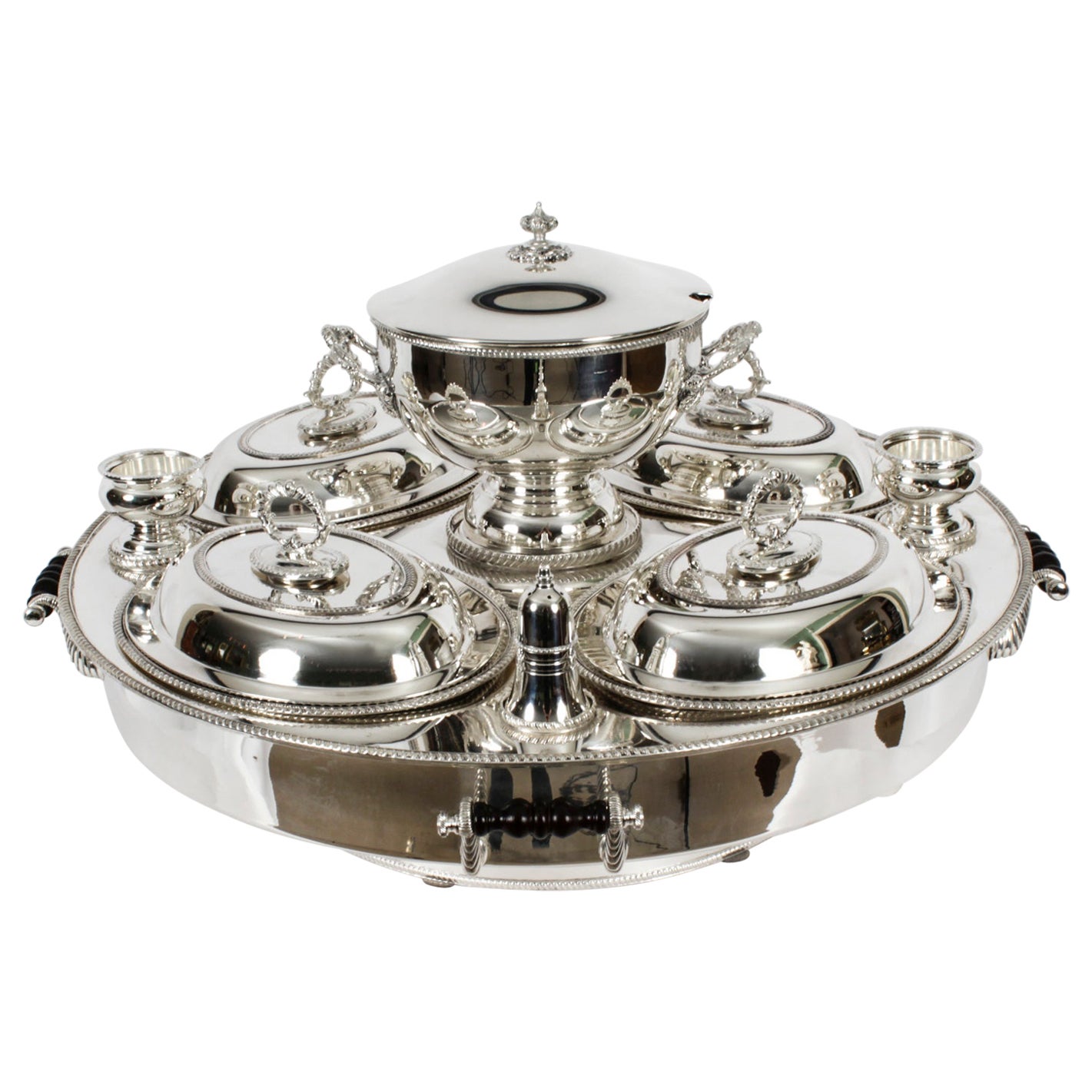Vintage English Silver Plated Lazy Susan Serving Tray 20th C