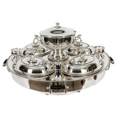 Vintage English Silver Plated Lazy Susan Serving Tray 20th C