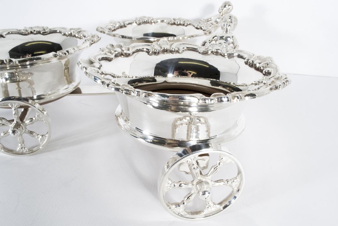 Vintage English Silver Plated Triple Drinks Cart Coaster, 20th Century 14