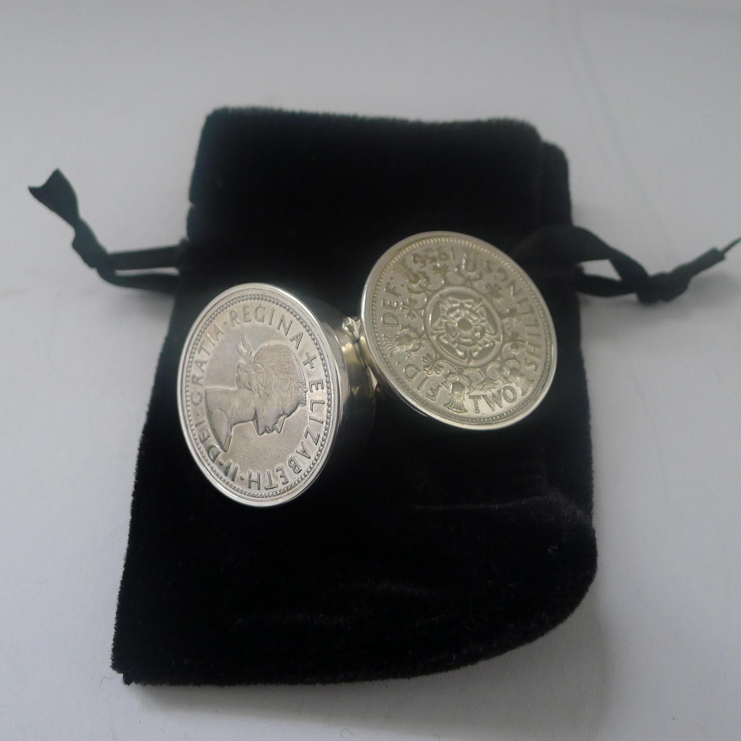 Sterling Silver Vintage English Silver Two Shilling Coin Pill Box by Asprey, London For Sale
