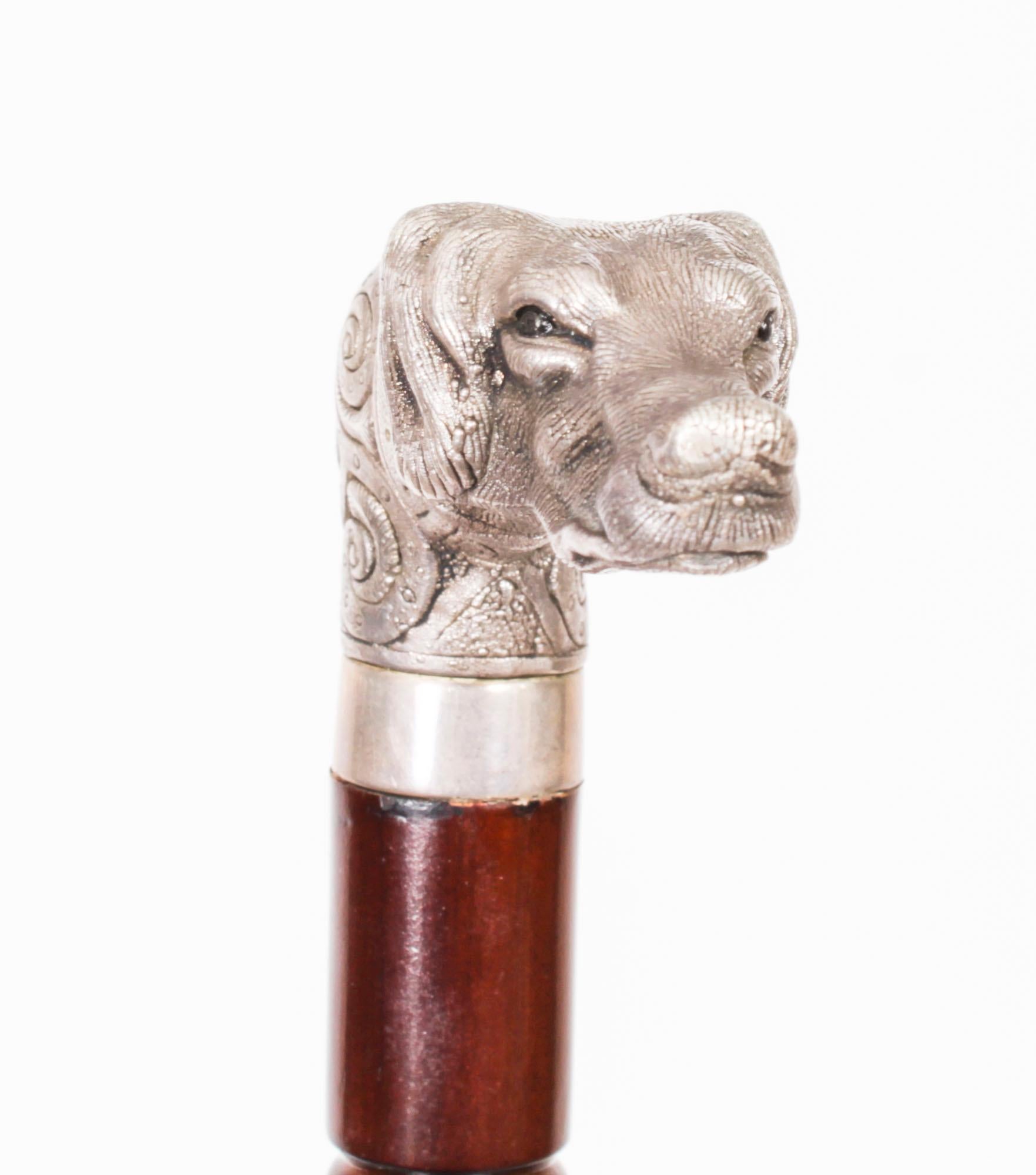 Contemporary Vintage English Silver Walking Stick Cane William Comyns & Sons 2007 For Sale