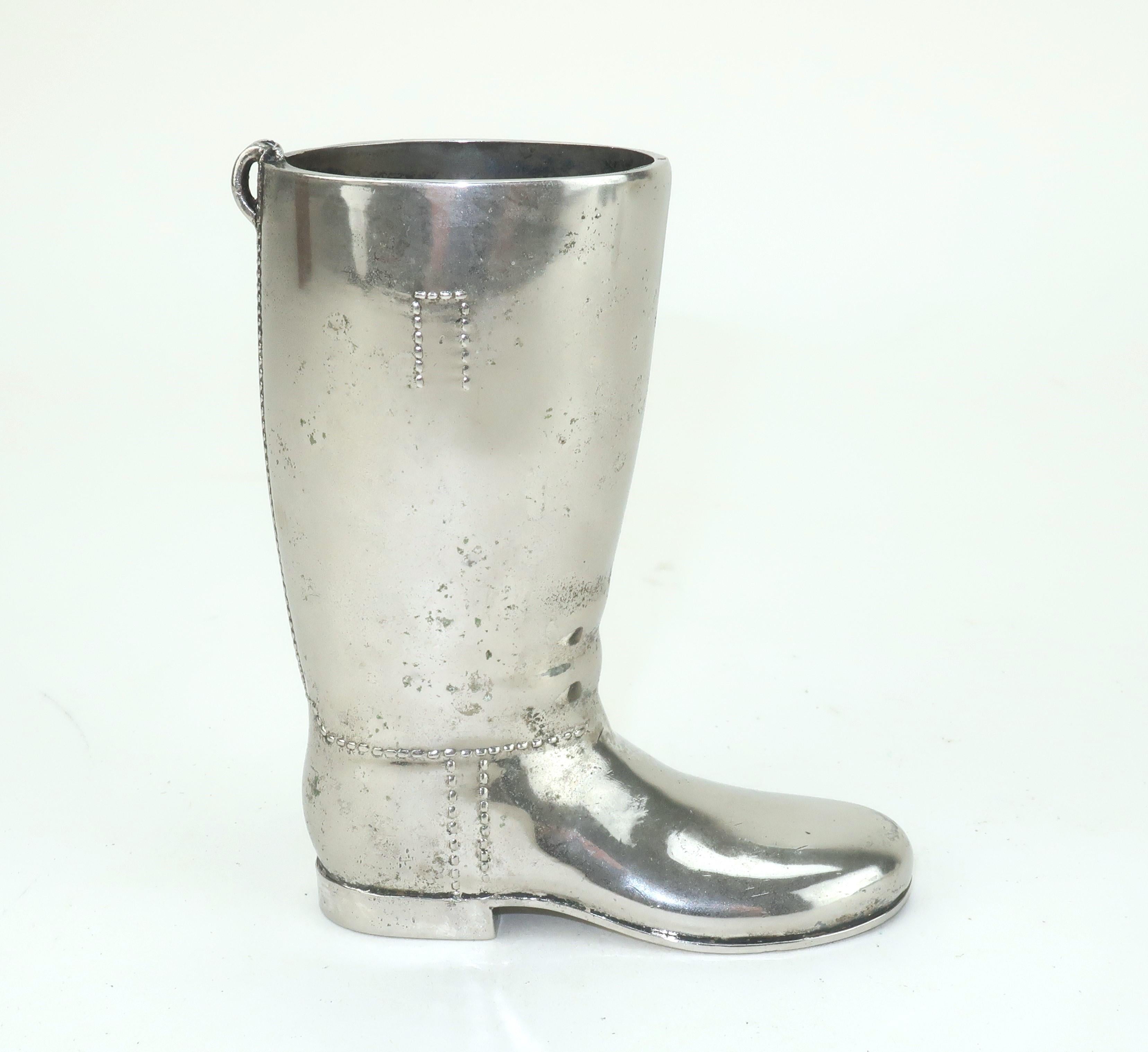 Vintage English Silverplate Boot Shot Glass Barware In Good Condition In Atlanta, GA