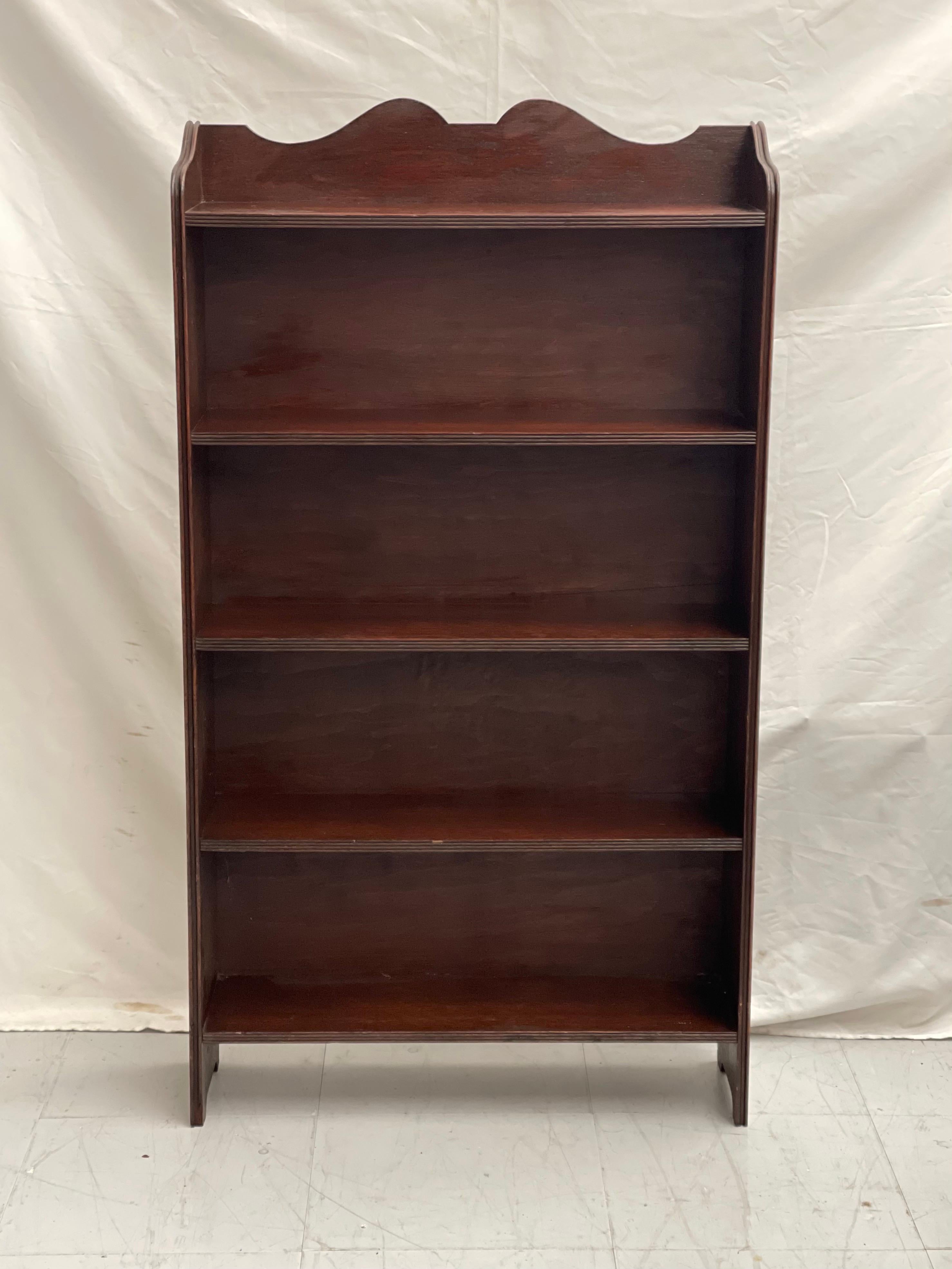 British Colonial Vintage English Solid Mahogany Bookcase Fixed Shelves