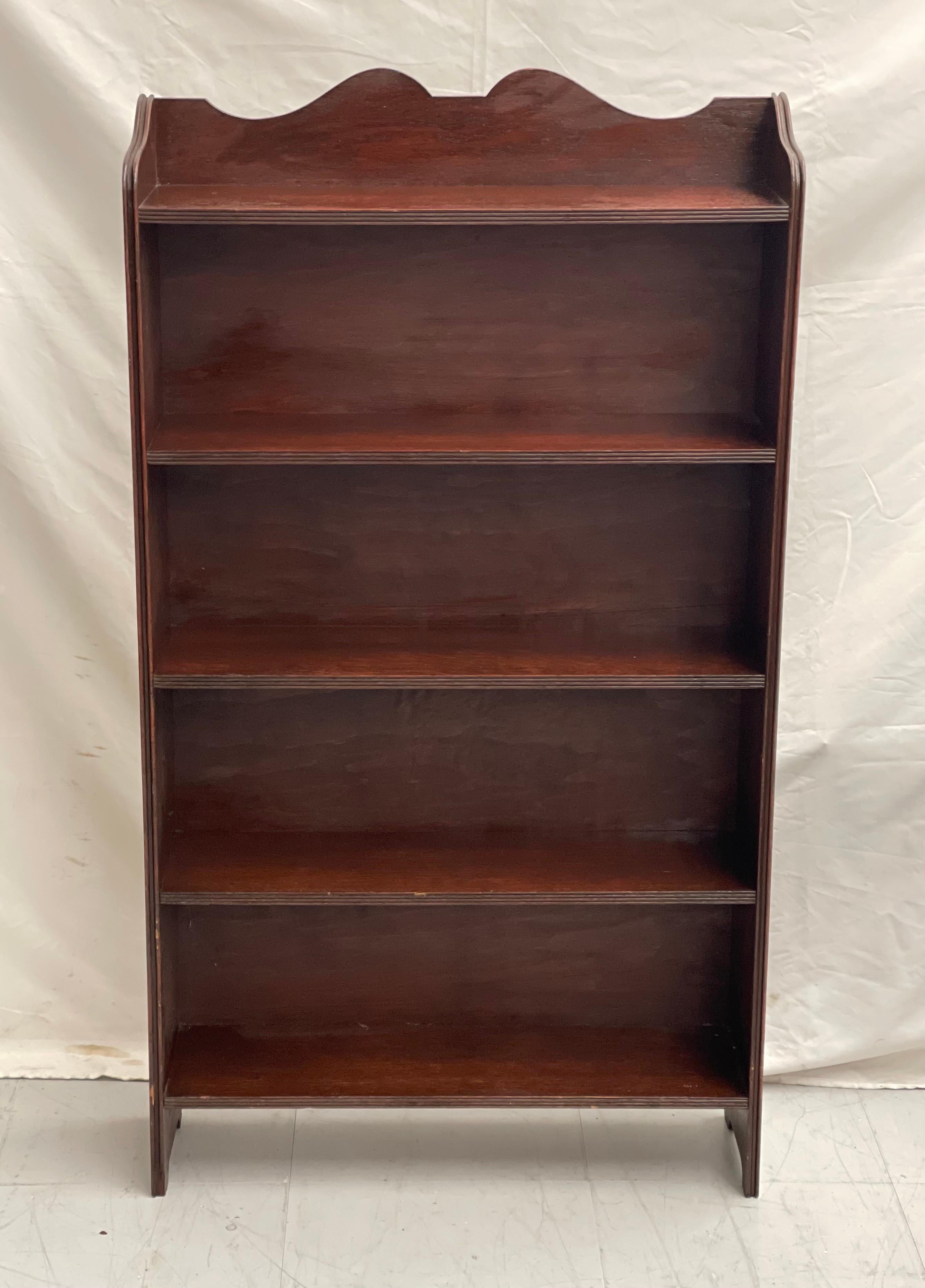 Early 20th Century Vintage English Solid Mahogany Bookcase Fixed Shelves