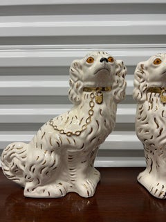 Vintage English Staffordshire Style Spaniel Dogs, White & Gold