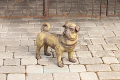 Vintage English Standing Pug Composition Sculpture with Glass Eyes and Collar