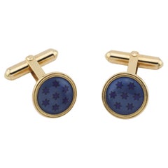 Vintage English Star of David Enamel 18K Yellow Gold Cufflinks