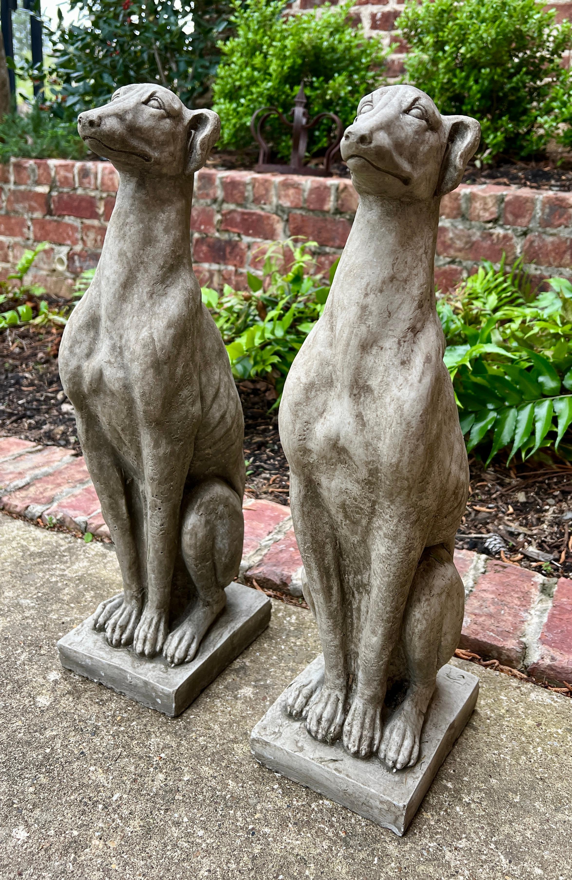 Statues anglaises vintage DOGS PAIR Figures de jardin en pierre moulée Décoration de Yard 22 pouces de haut en vente 9