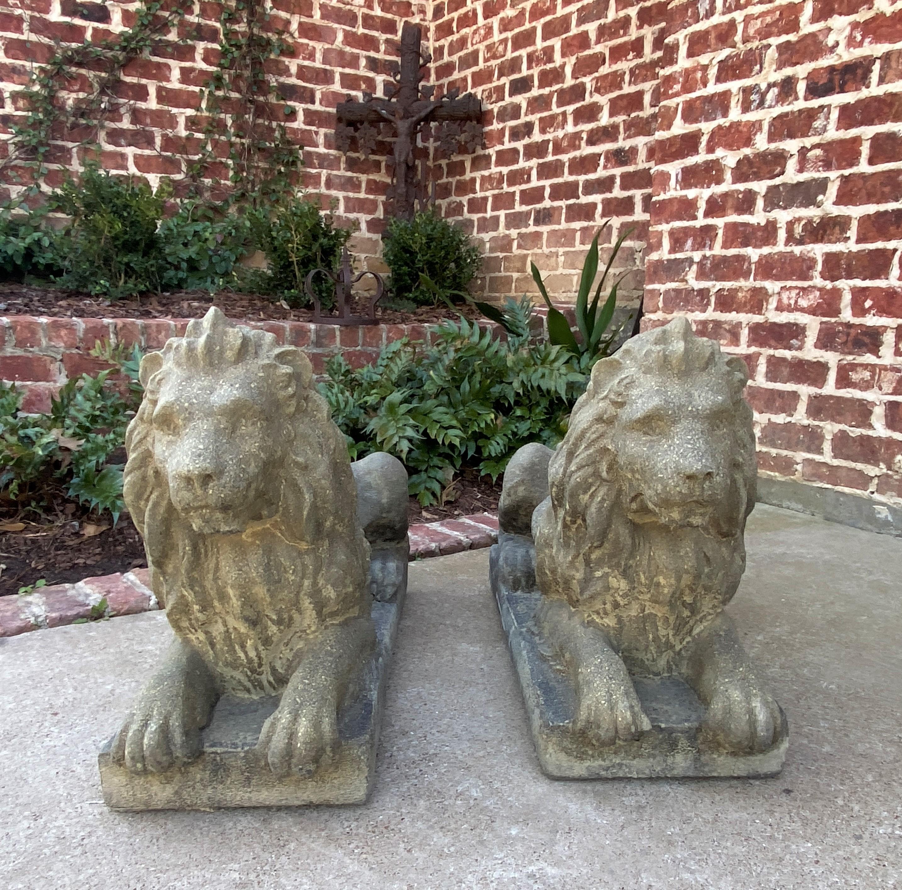 Vintage English Statues Garden Figures Lions Cast Stone Pair Recumbent Lions 7