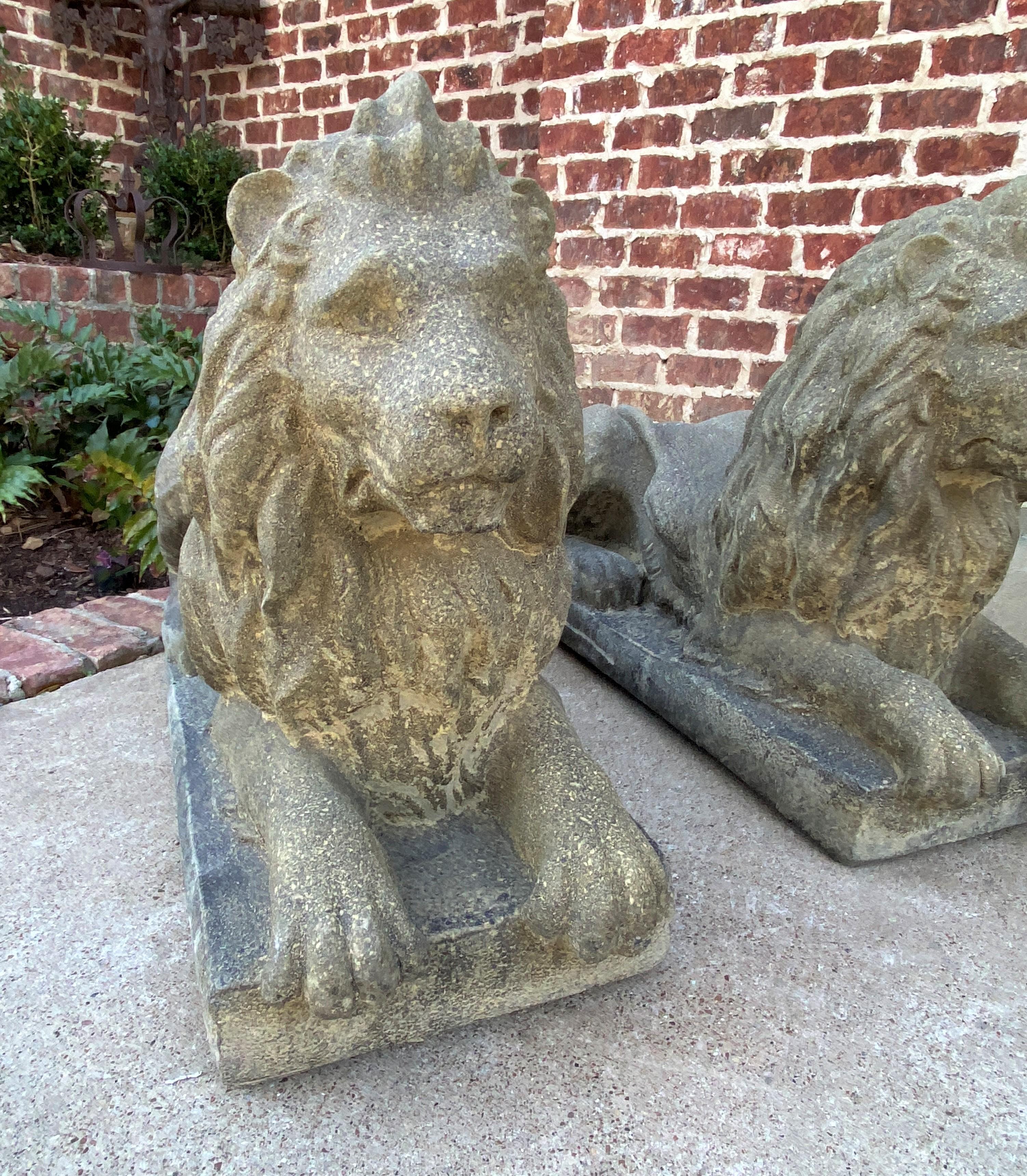 Vintage English Statues Garden Figures Lions Cast Stone Pair Recumbent Lions 9