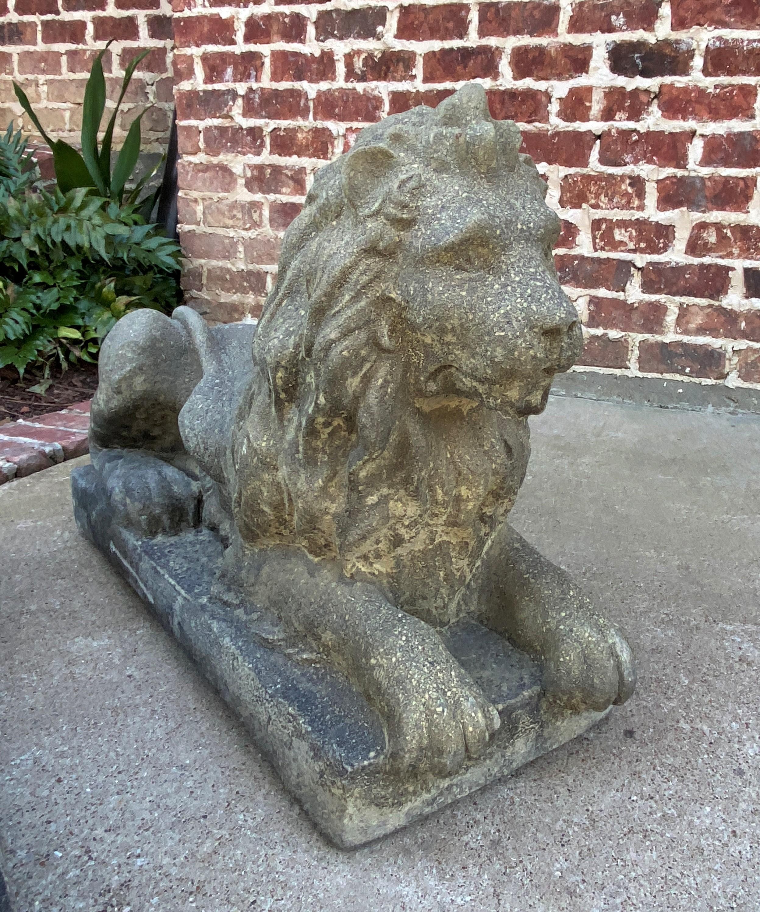 Vintage English Statues Garden Figures Lions Cast Stone Pair Recumbent Lions 10