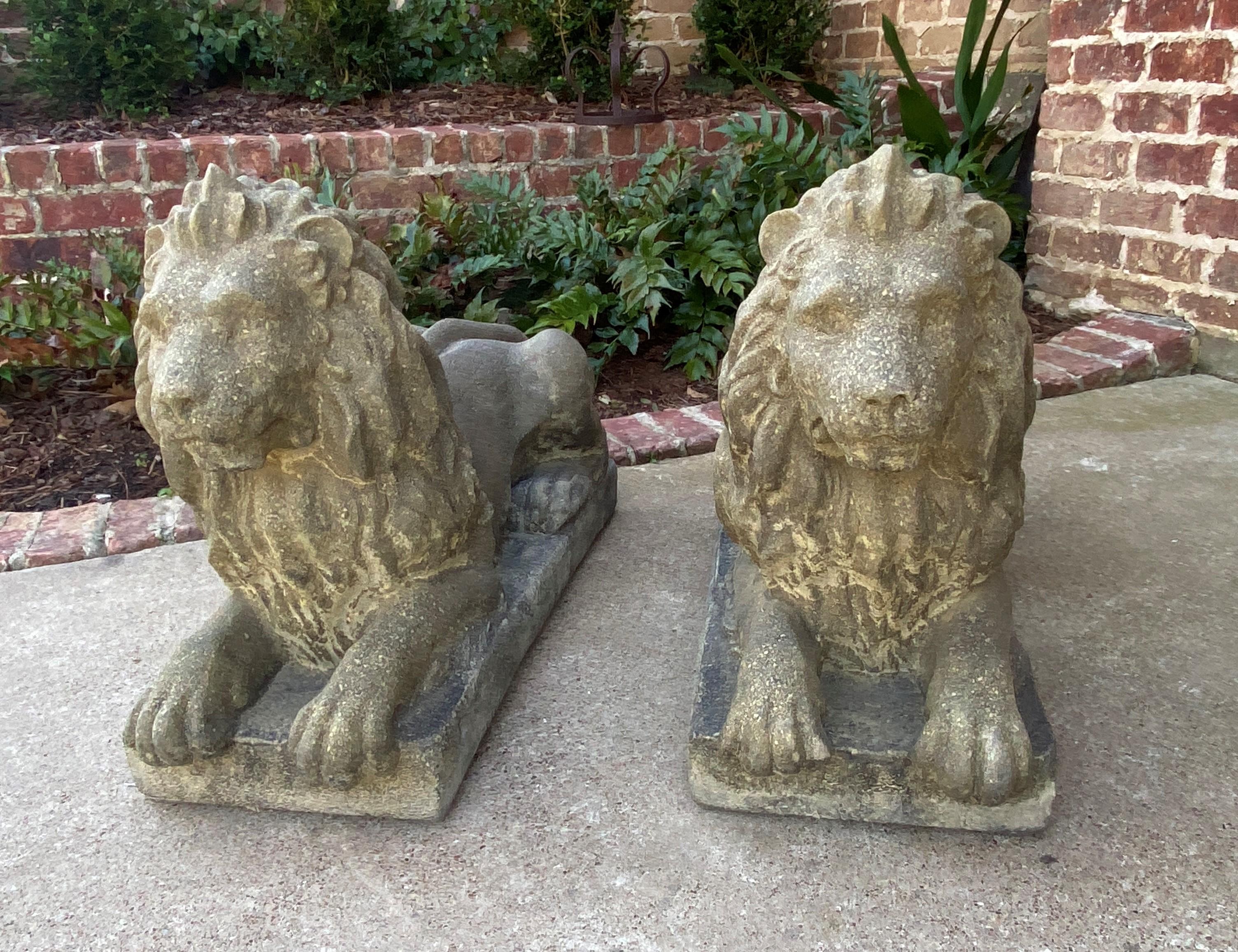 Vintage English Statues Garden Figures Lions Cast Stone Pair Recumbent Lions 14