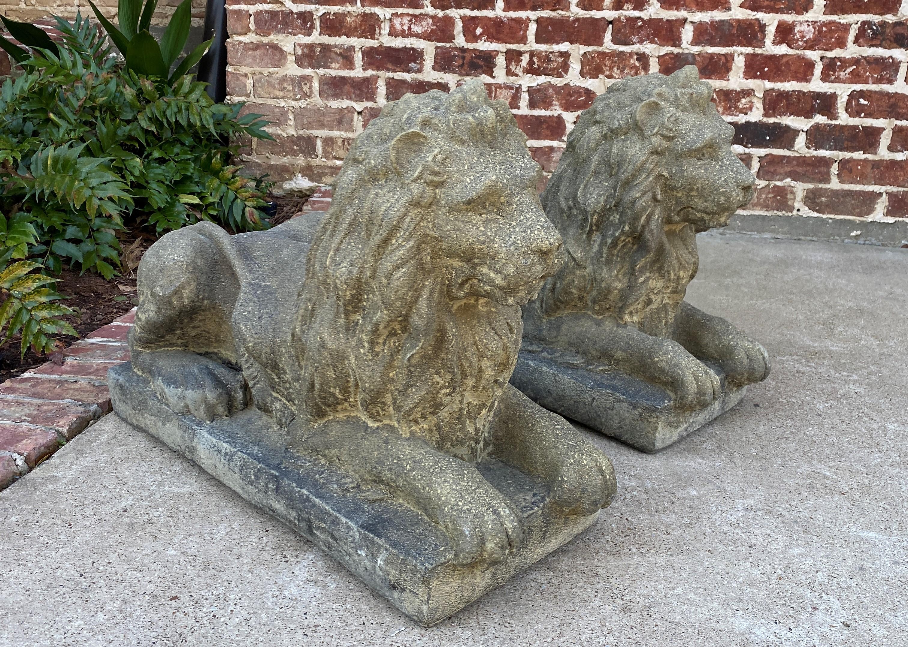 Vintage English Statues Garden Figures Lions Cast Stone Pair Recumbent Lions 2