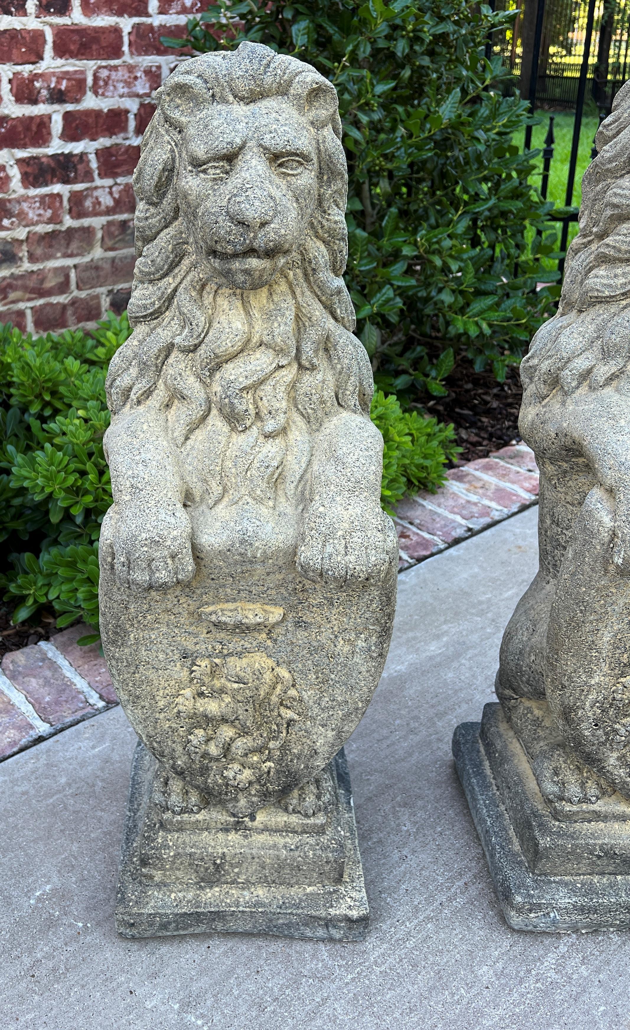 Vintage English Statues Garden Figures Lions Shield Cast Stone Pair, #1 5