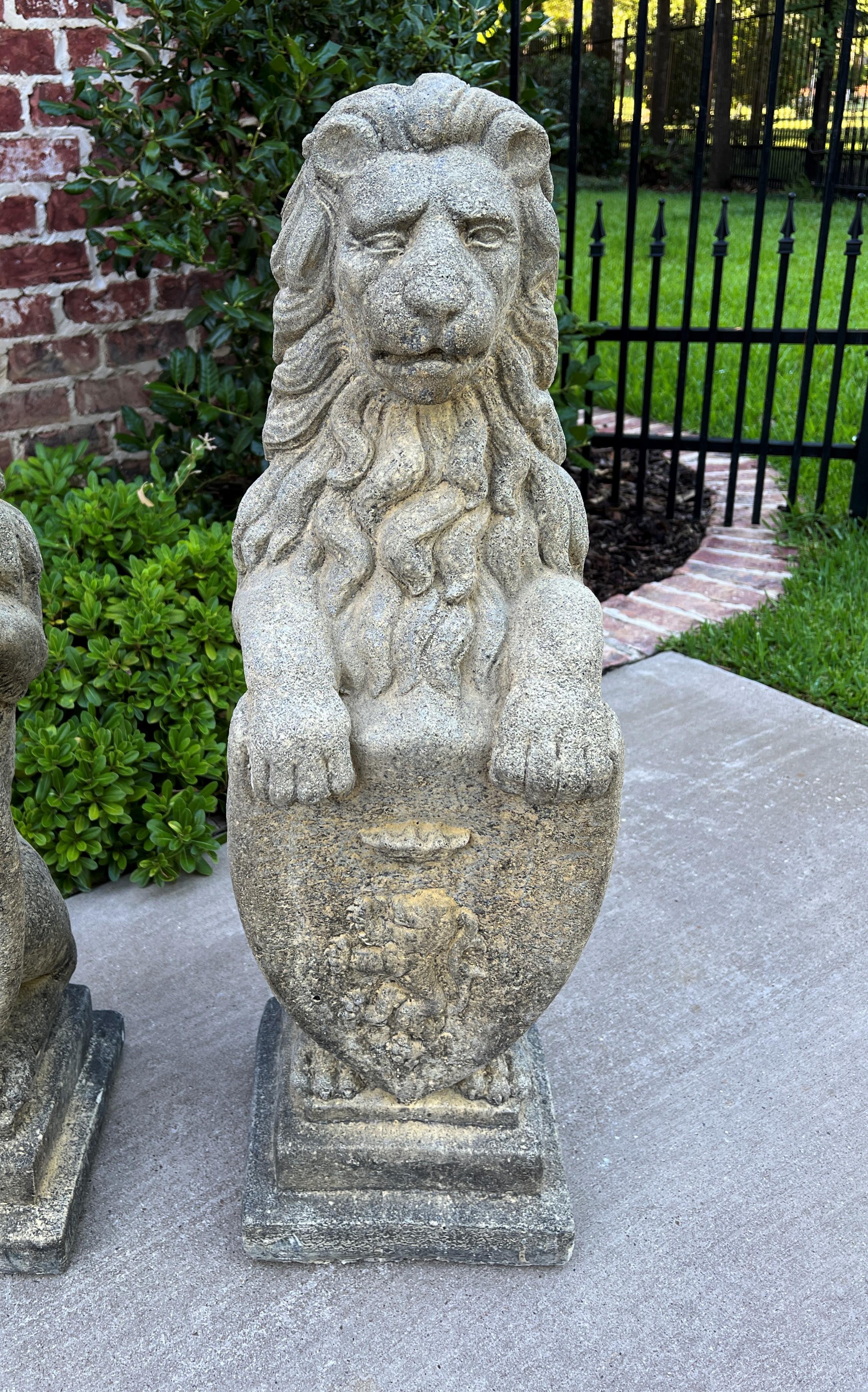 Vintage English Statues Garden Figures Lions Shield Cast Stone Pair, #1 6