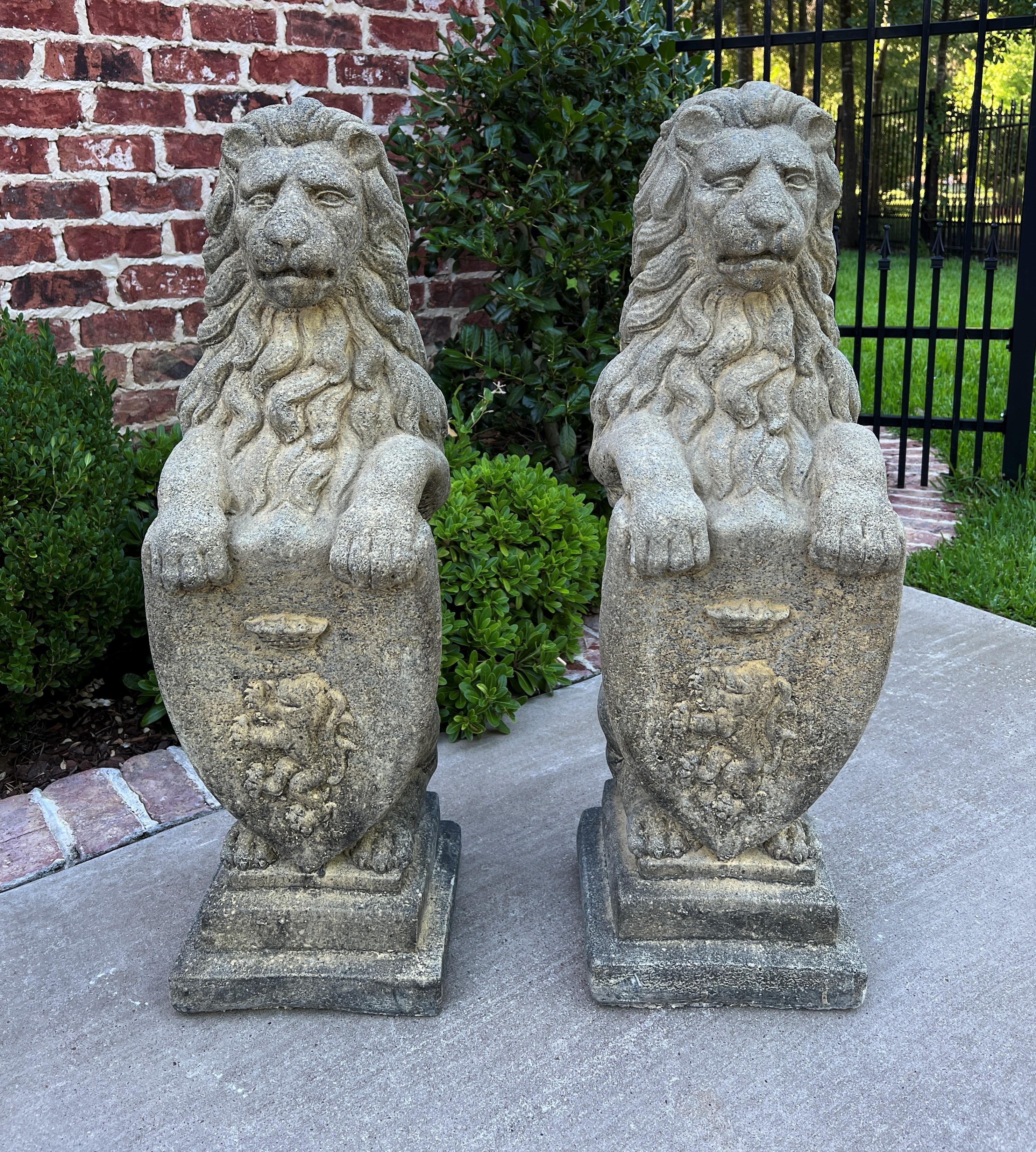 Vintage English Statues Garden Figures Lions Shield Cast Stone Pair, #1 7
