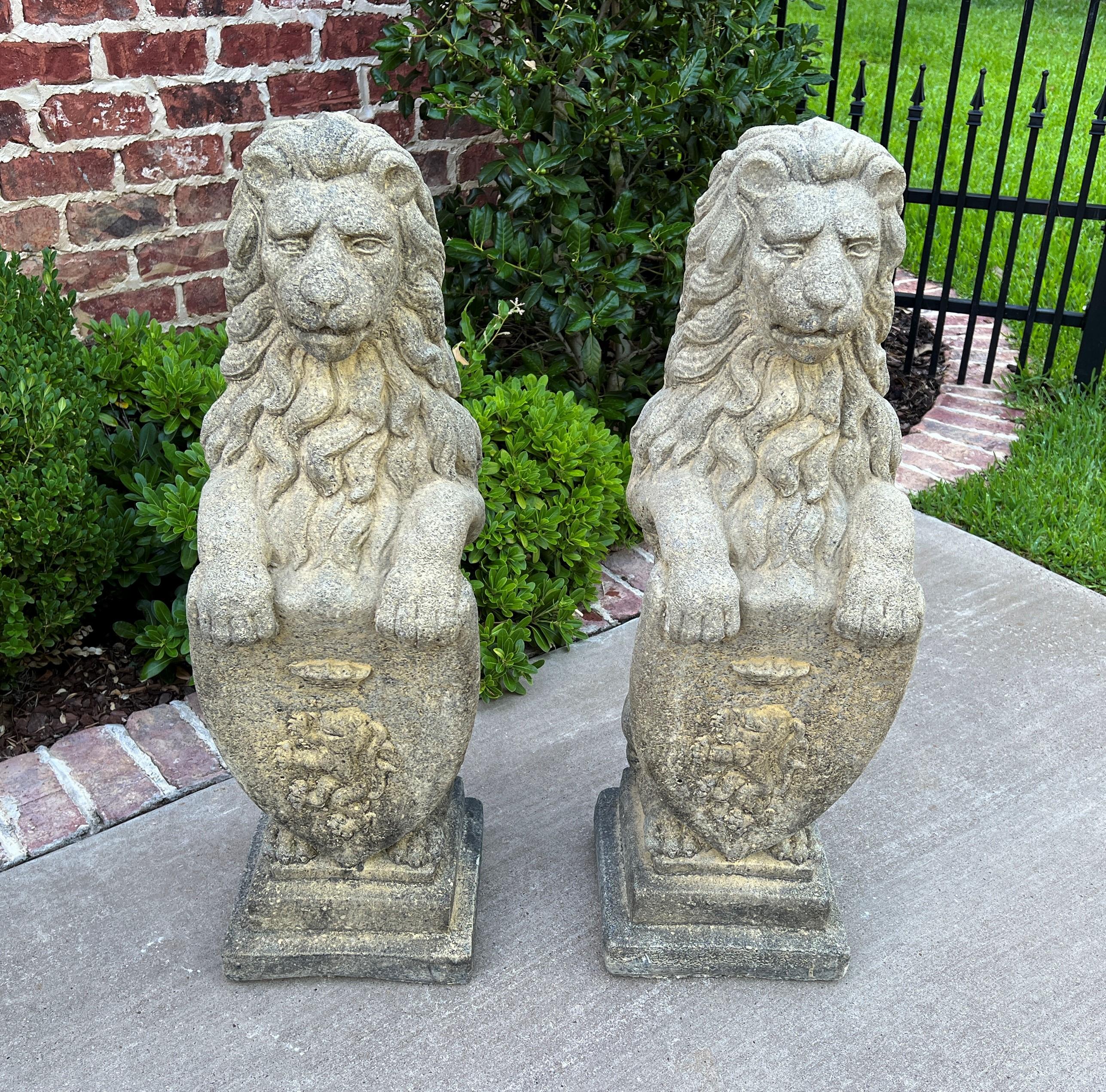 Vintage English Statues Garden Figures Lions Shield Cast Stone Pair, #1 8