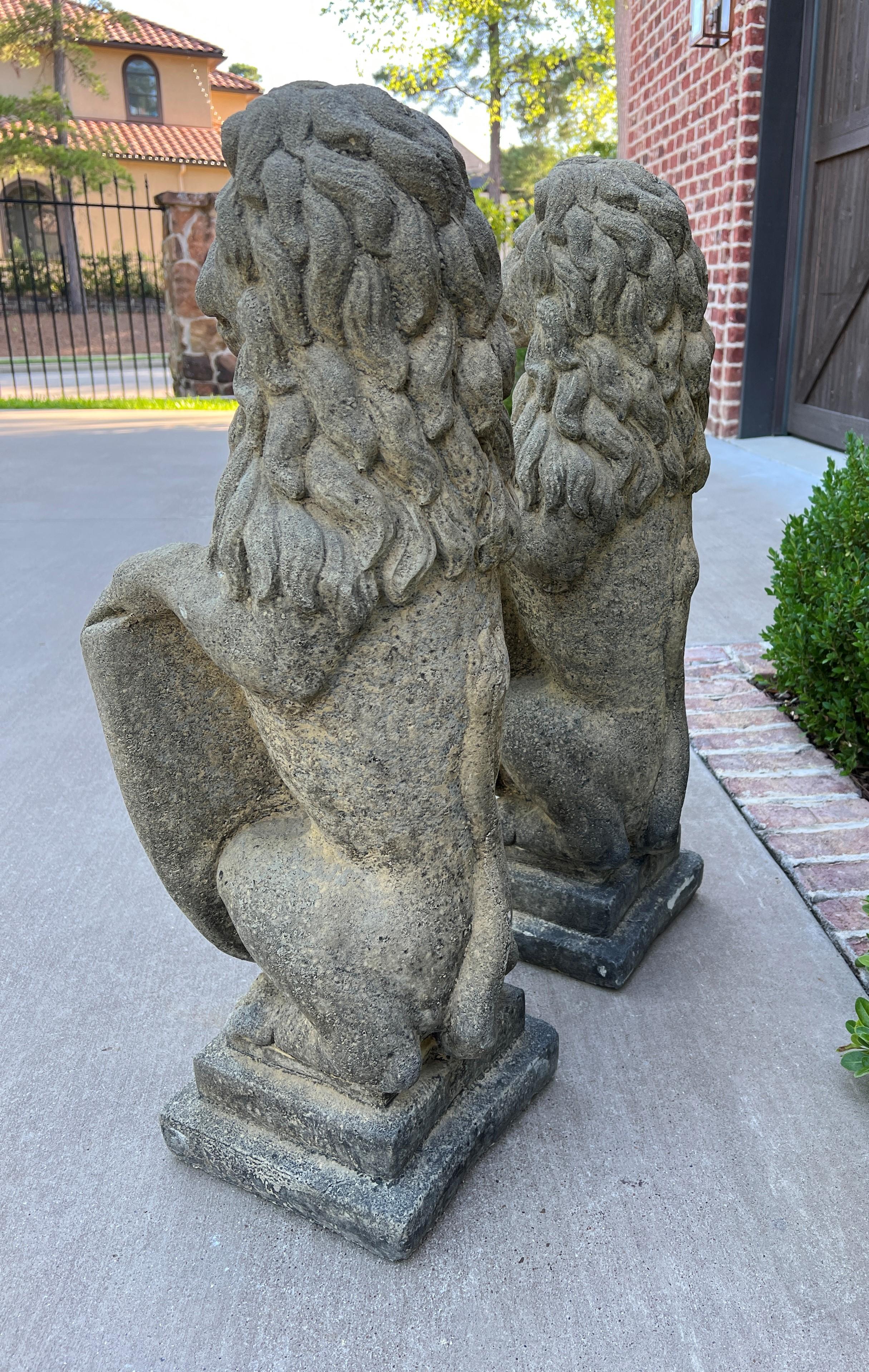 Vintage English Statues Garden Figures Lions Shield Cast Stone Pair, #1 10