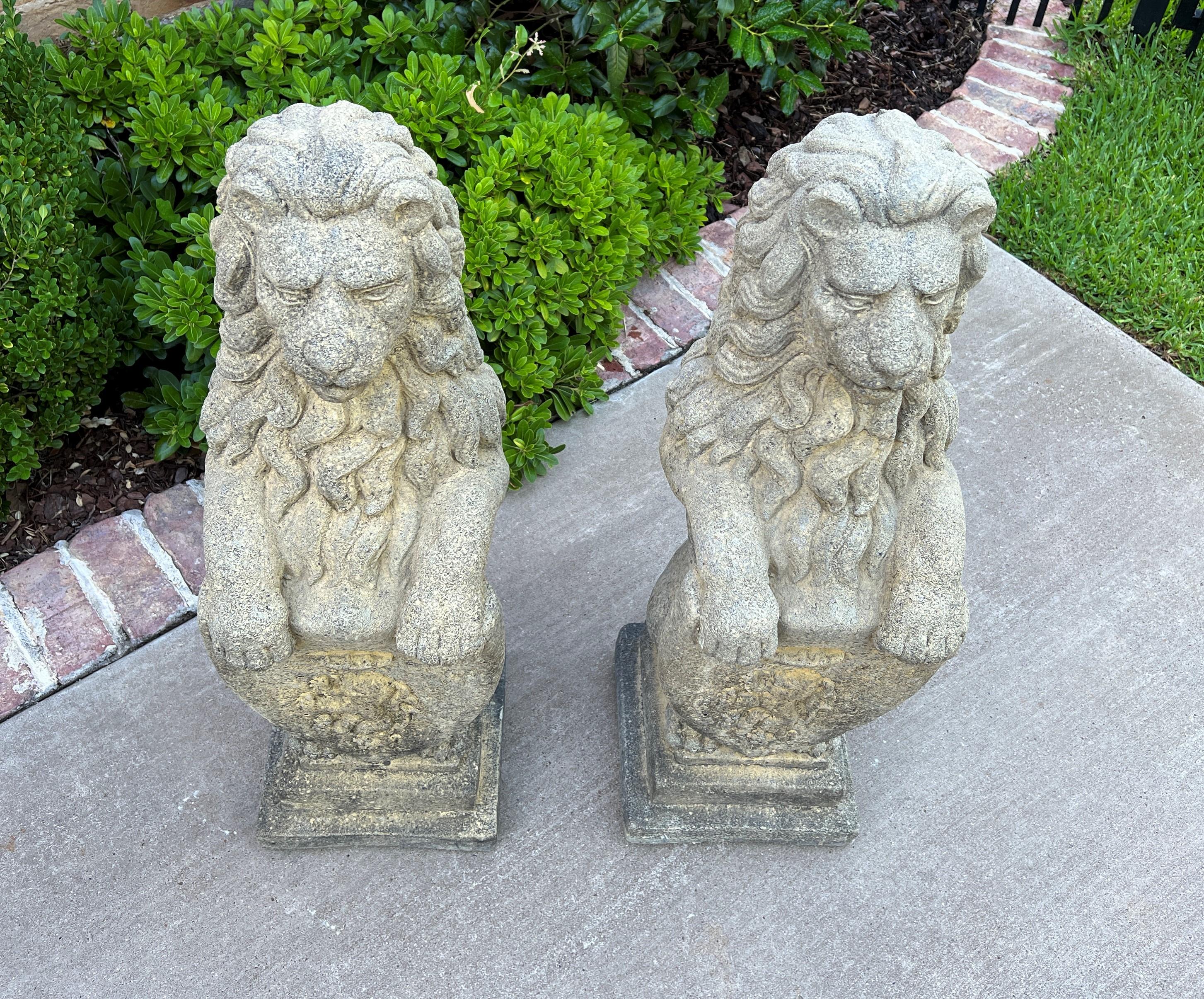 Vintage English Statues Garden Figures Lions Shield Cast Stone Pair, #1 1