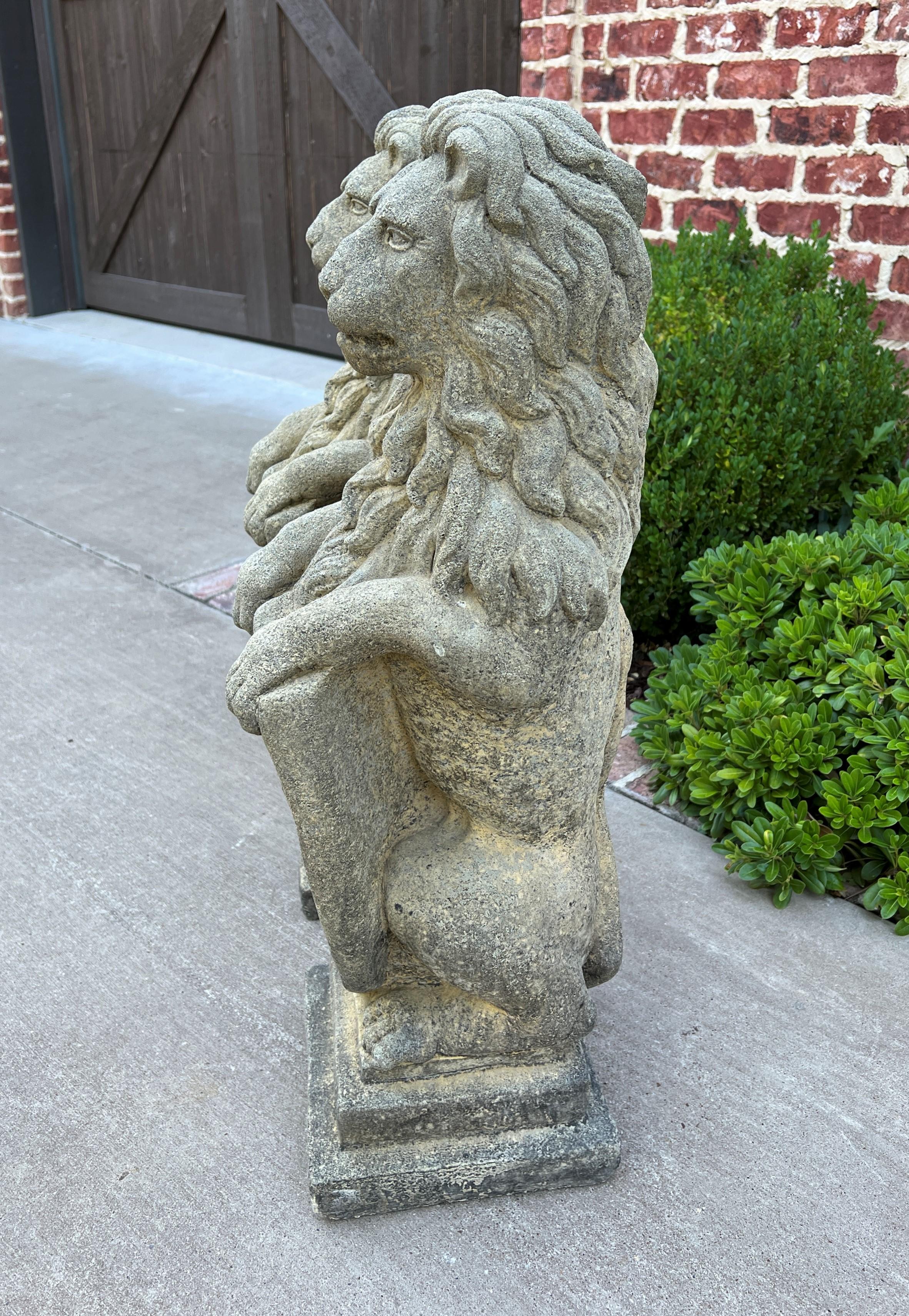 Vintage English Statues Garden Figures Lions Shield Cast Stone Pair, #1 3