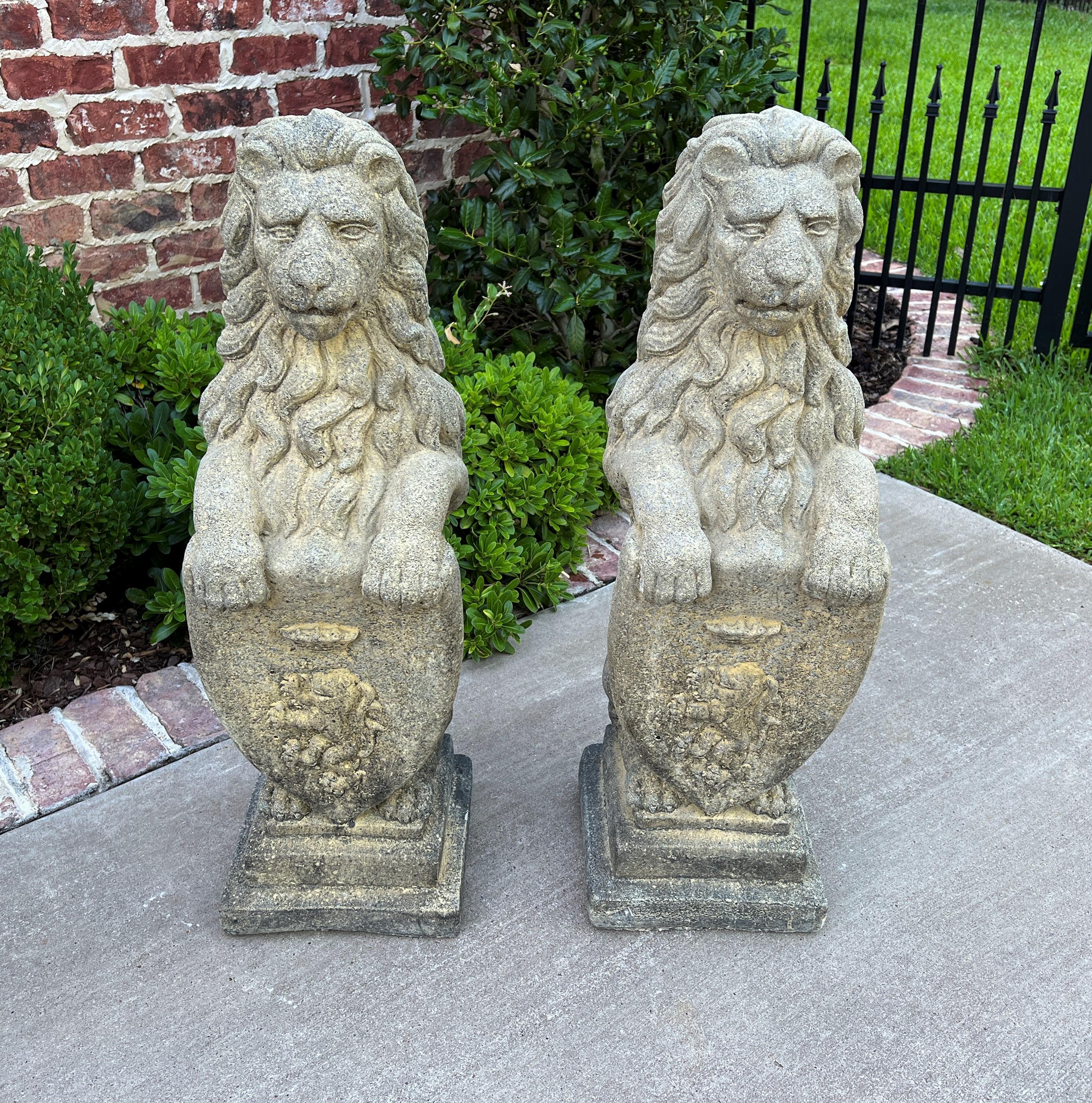 Vintage English Statues Garden Figures Lions Shield Cast Stone Pair, #1 4