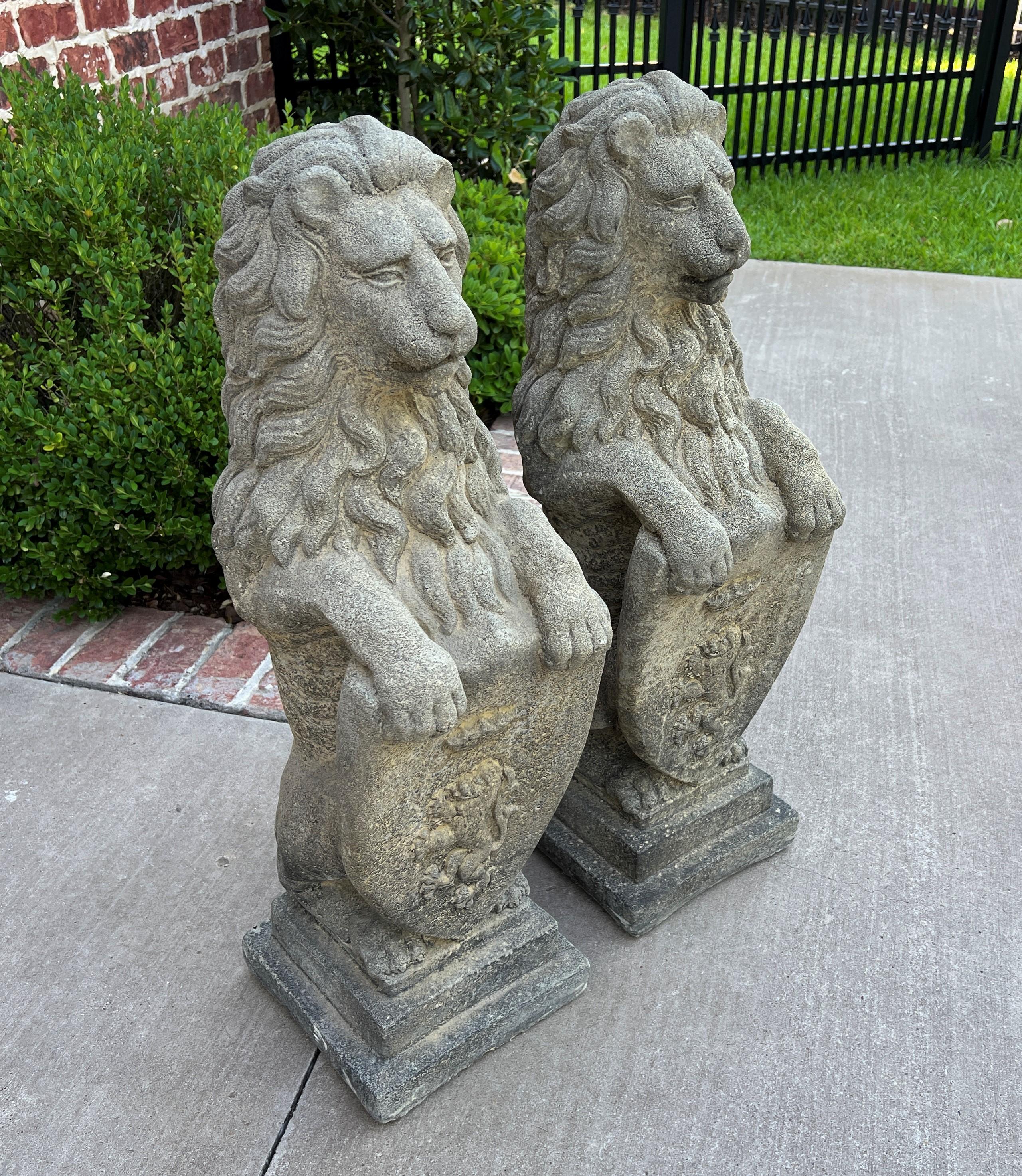 Vintage English Statues Garden Figures Lions Shield Cast Stone Pair #2 8