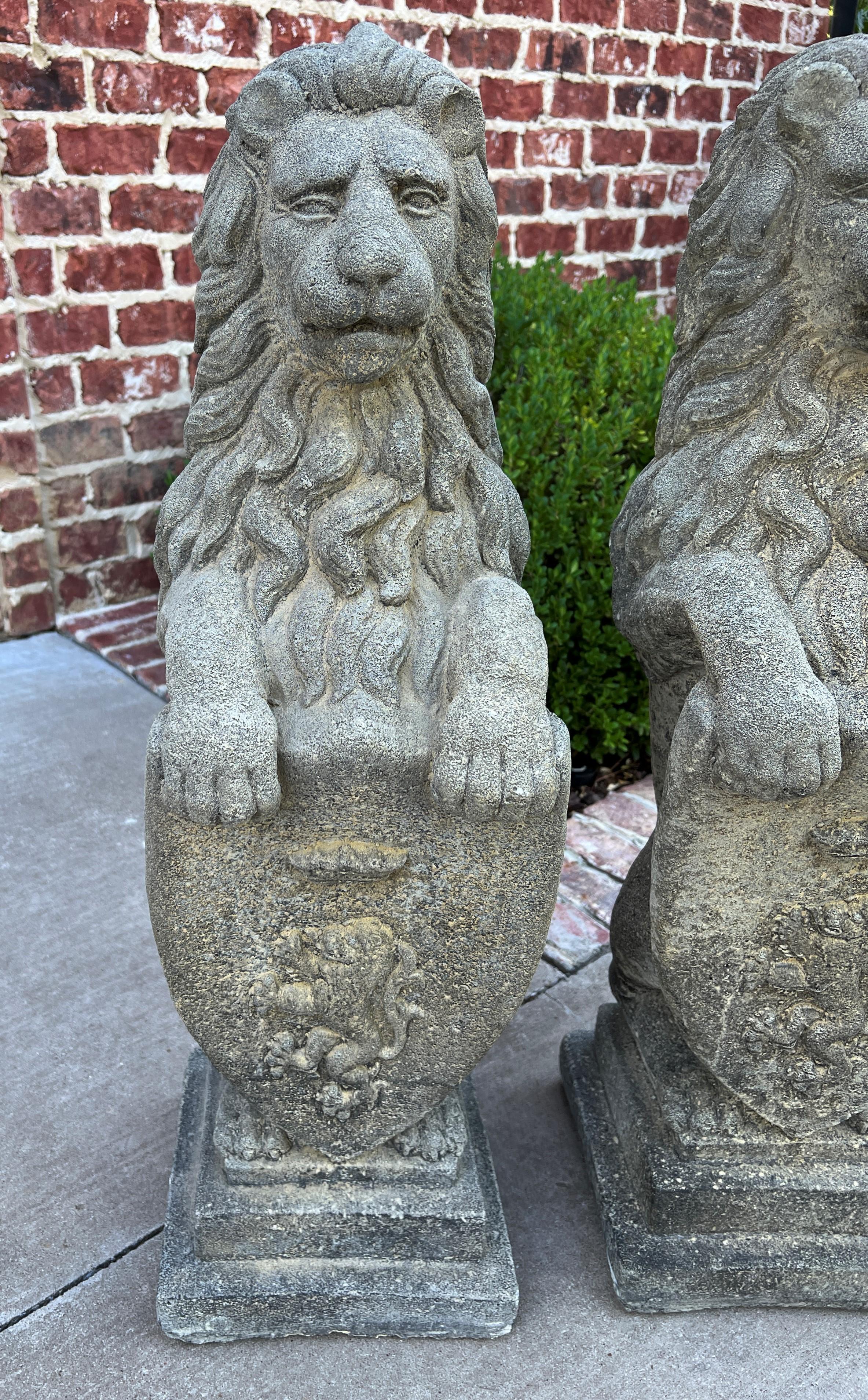 Vintage English Statues Garden Figures Lions Shield Cast Stone Pair #2 9