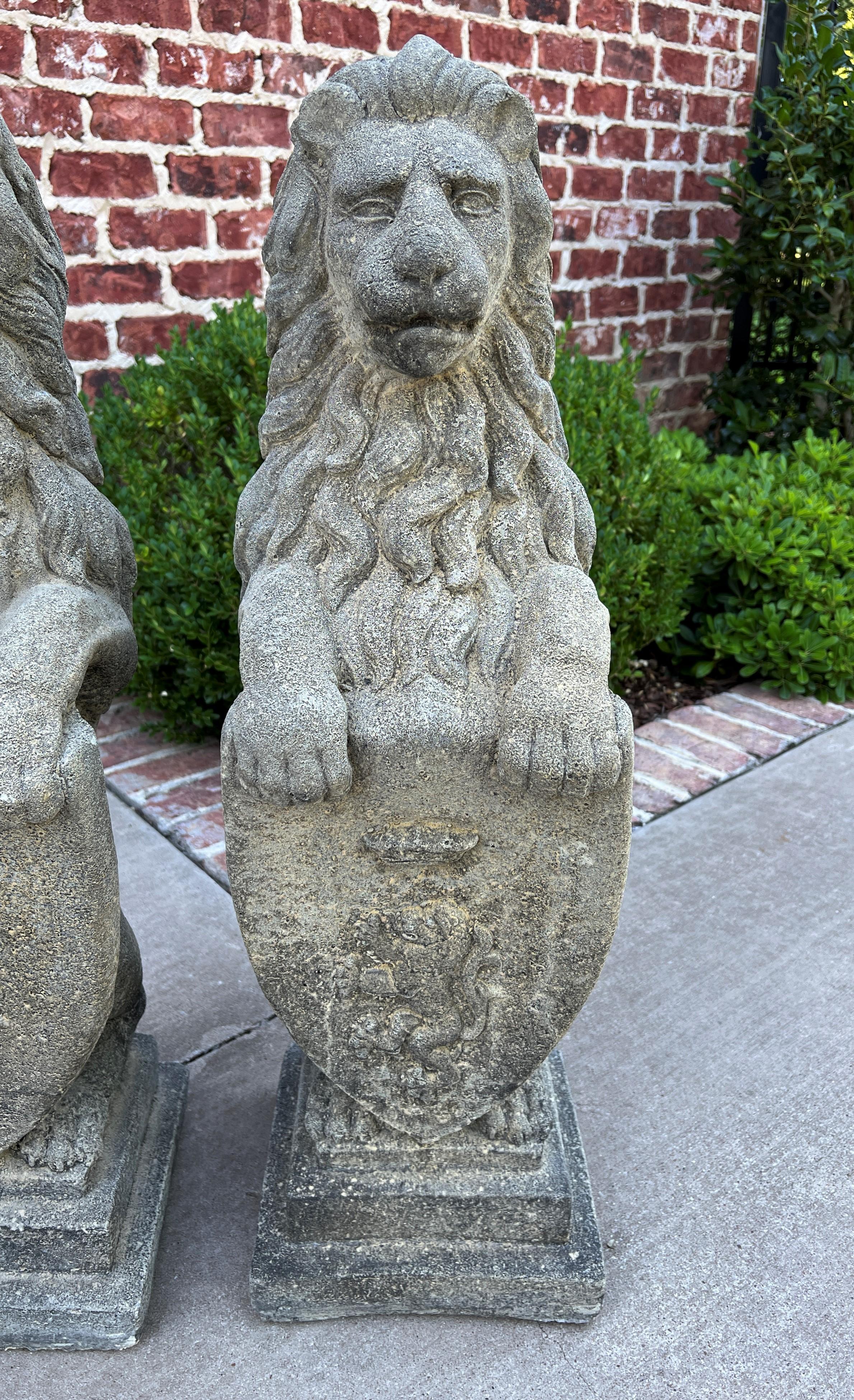 Vintage English Statues Garden Figures Lions Shield Cast Stone Pair #2 10