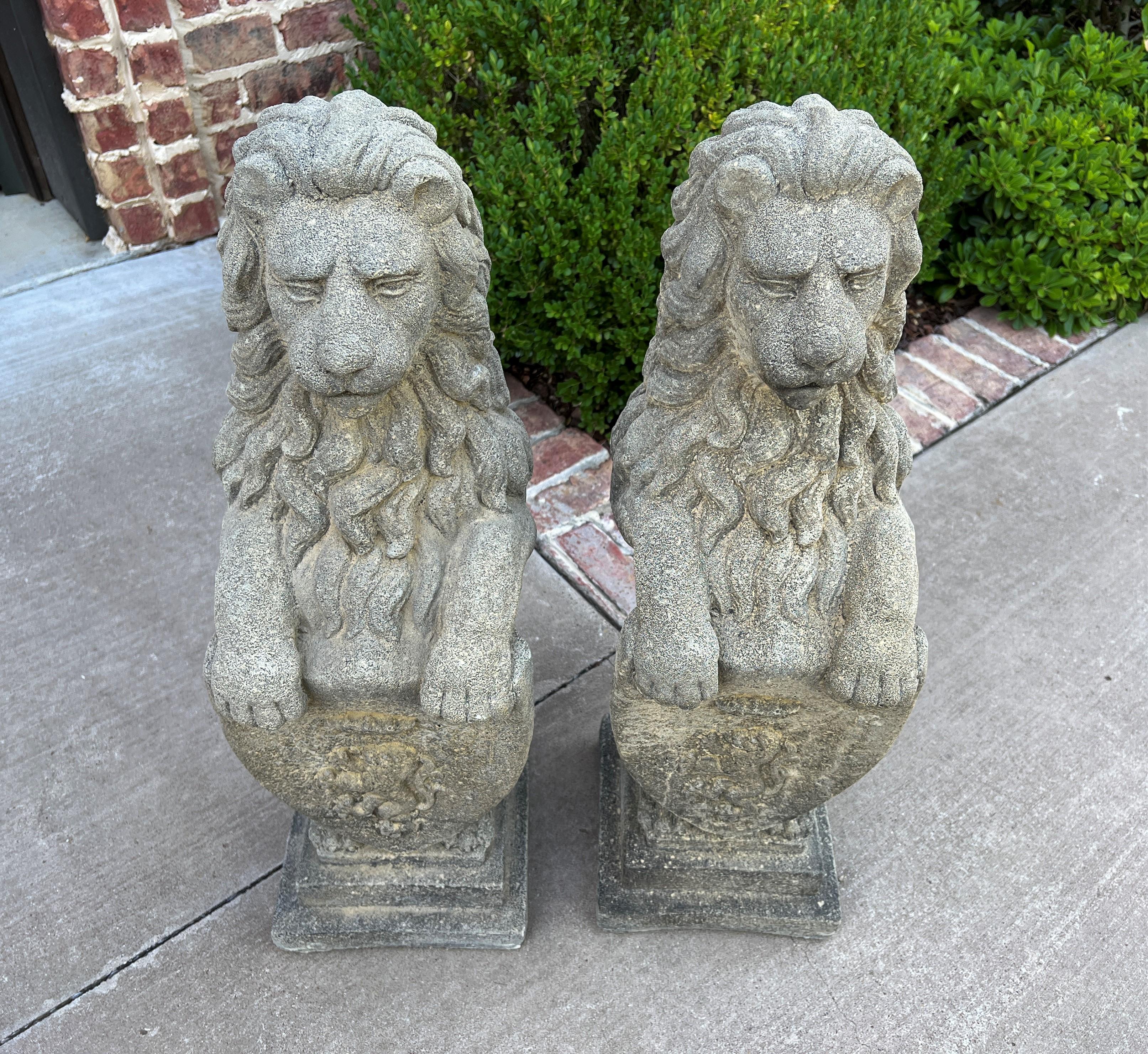 Vintage English Statues Garden Figures Lions Shield Cast Stone Pair #2 11